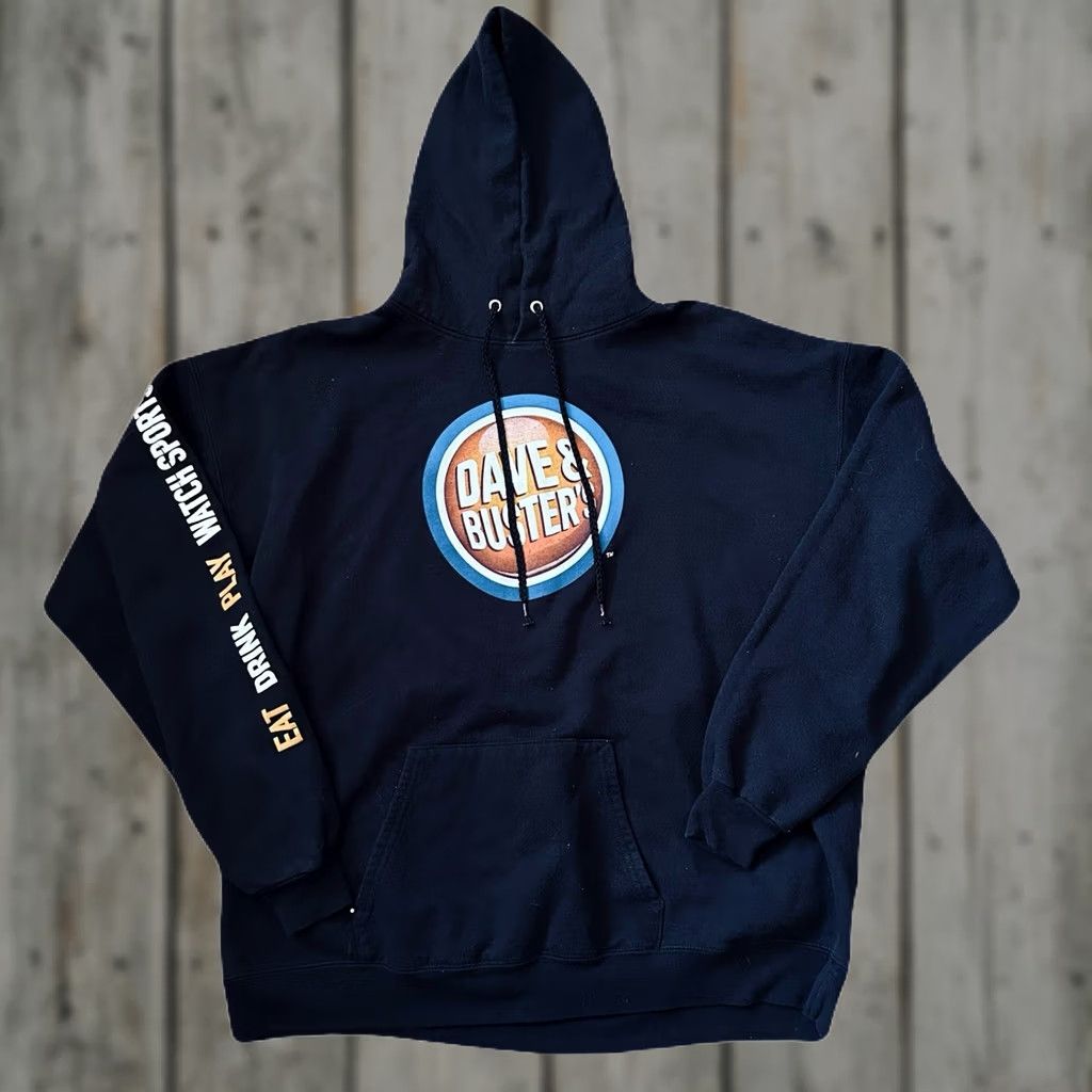 Hanes VINTAGE Hanes Hoodie Men XL Black 2000s Dave and Busters promo Pullover Size US XL / EU 56 / 4 - 1 Thumbnail