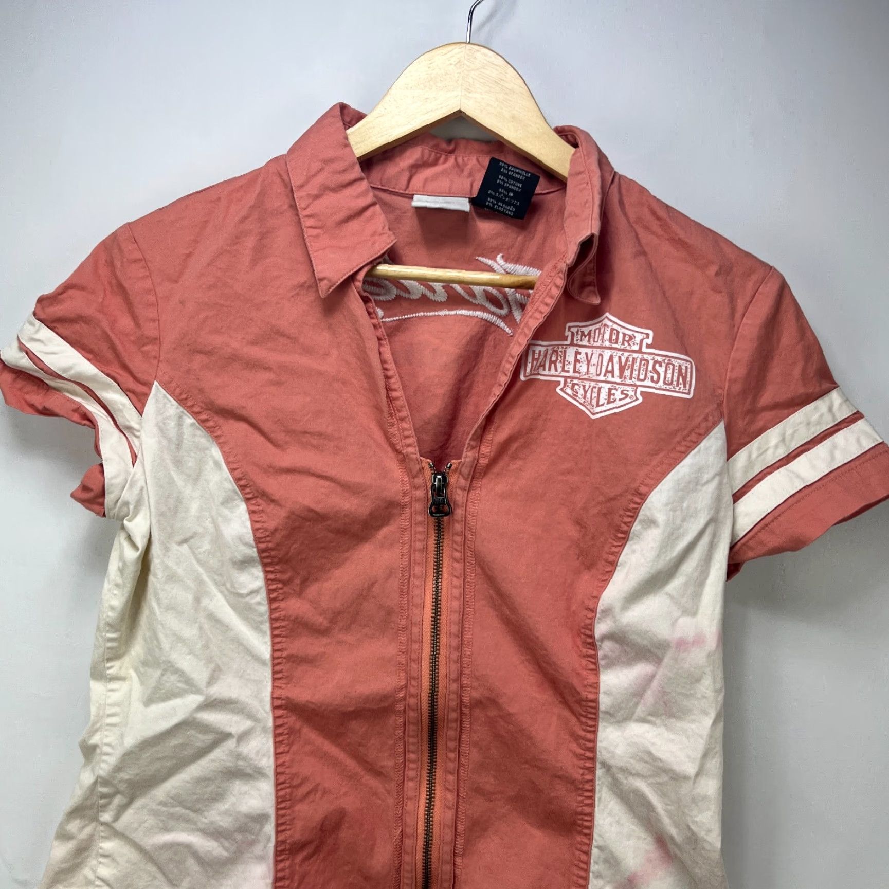 Harley Davidson VINTAGE Harley-Davidson Shirt Womens y2K Zip Up Short Sleeve Medium Pink Size M / US 6-8 / IT 42-44 - 4 Thumbnail