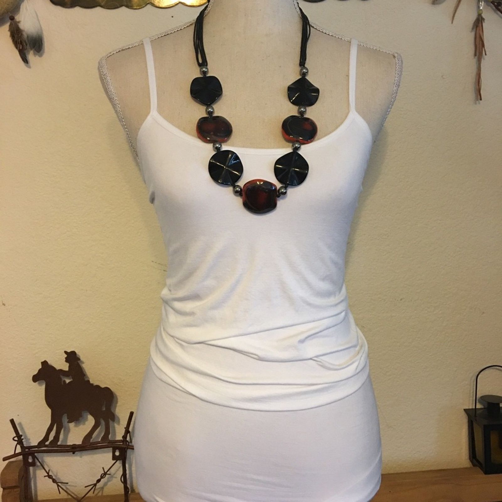 Jewelry Marbled glass and plastic disc corded necklace Size ONE SIZE - 4 Thumbnail