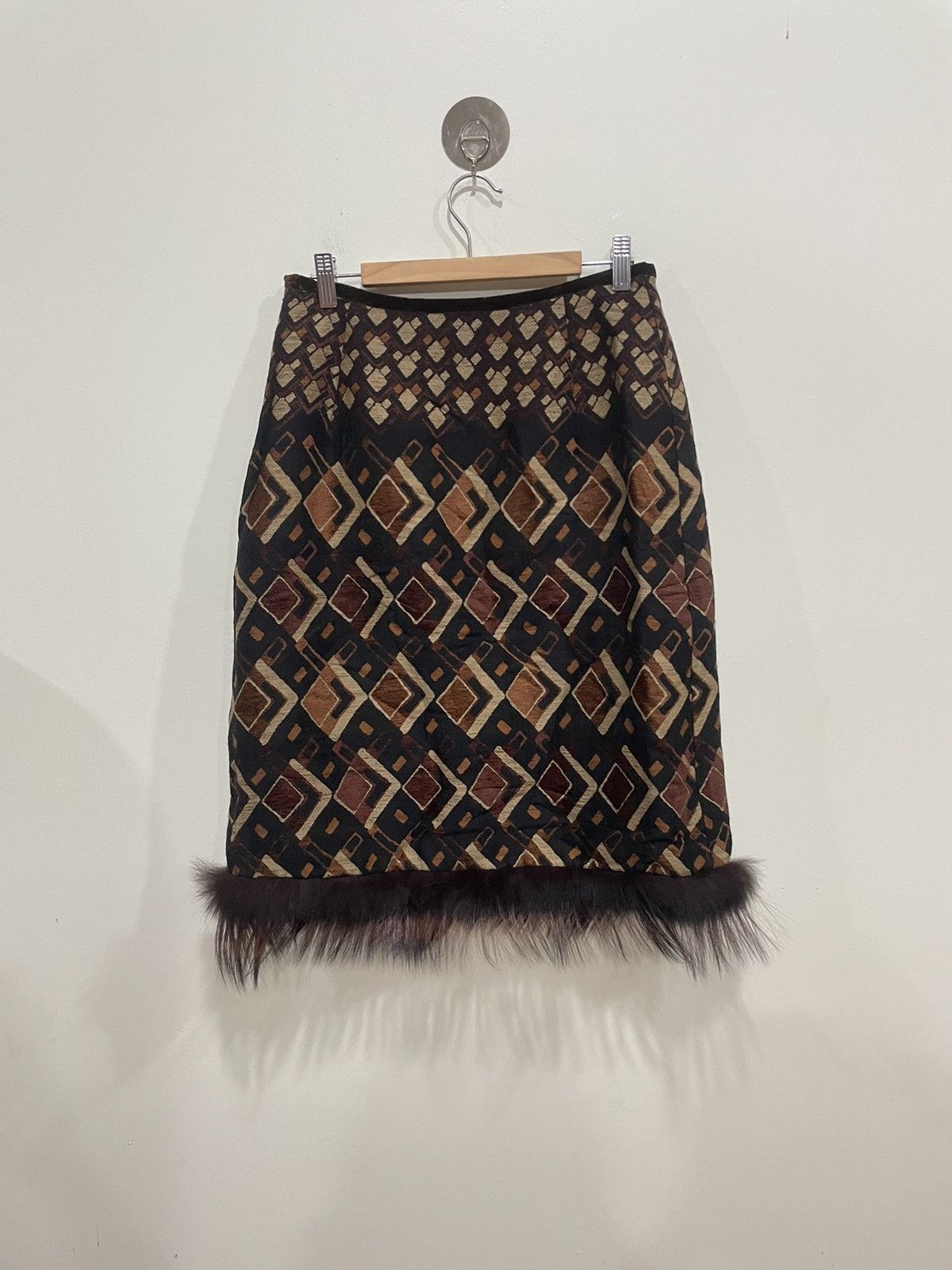 image of Duemila Mila Schon Geometric Print Skirt With Fur in Black Gold, Women's (Size 28)