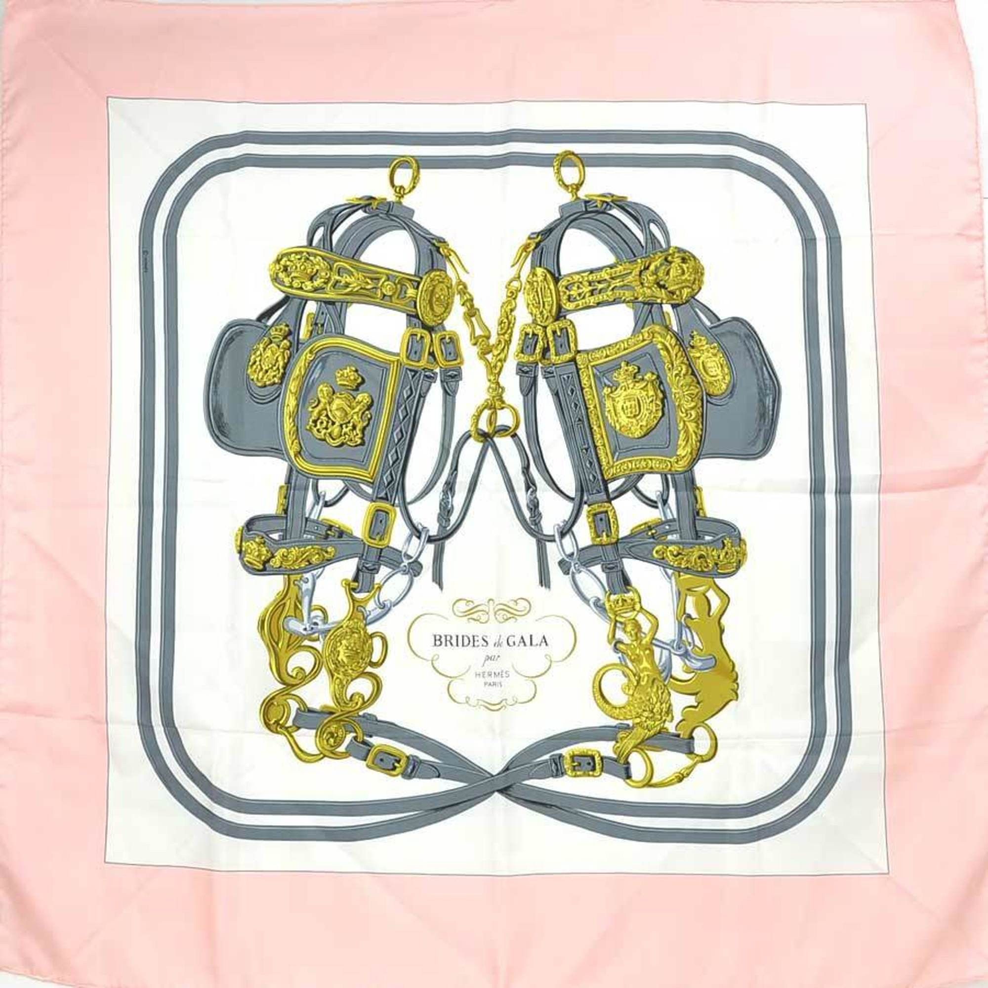 image of Hermes Scarf Kare90 Brides De Gala Silk Pink/multicolor Women's in Black