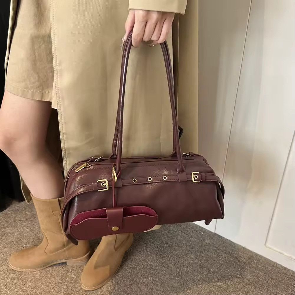 Designer Retro Vintage Style Shoulder PU Leather Bowling Bag Size ONE SIZE - 3 Thumbnail
