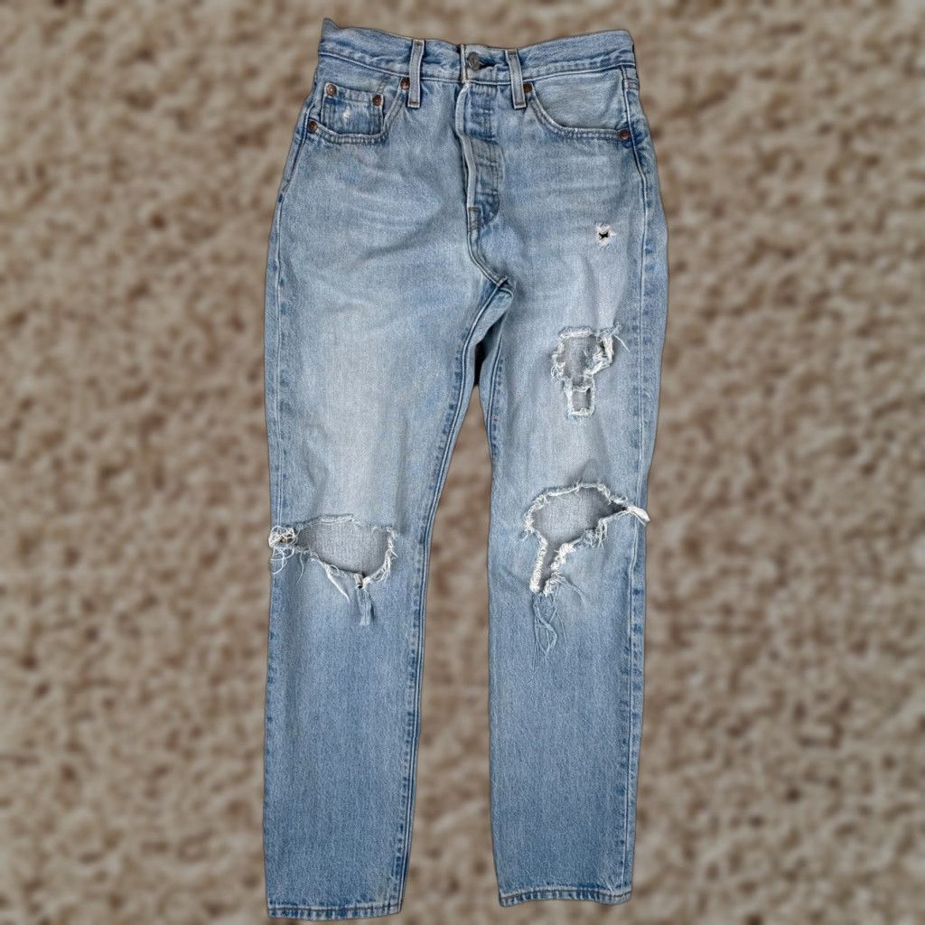 Levi's Levi's 501 Jeans Adult 25 Blue Denim Button Fly Premium Cotton Slim 26x29 Mens Regular 5-Pocket Solid (Medium Wash) Boys? Size US 26 / EU 42 - 1 Thumbnail
