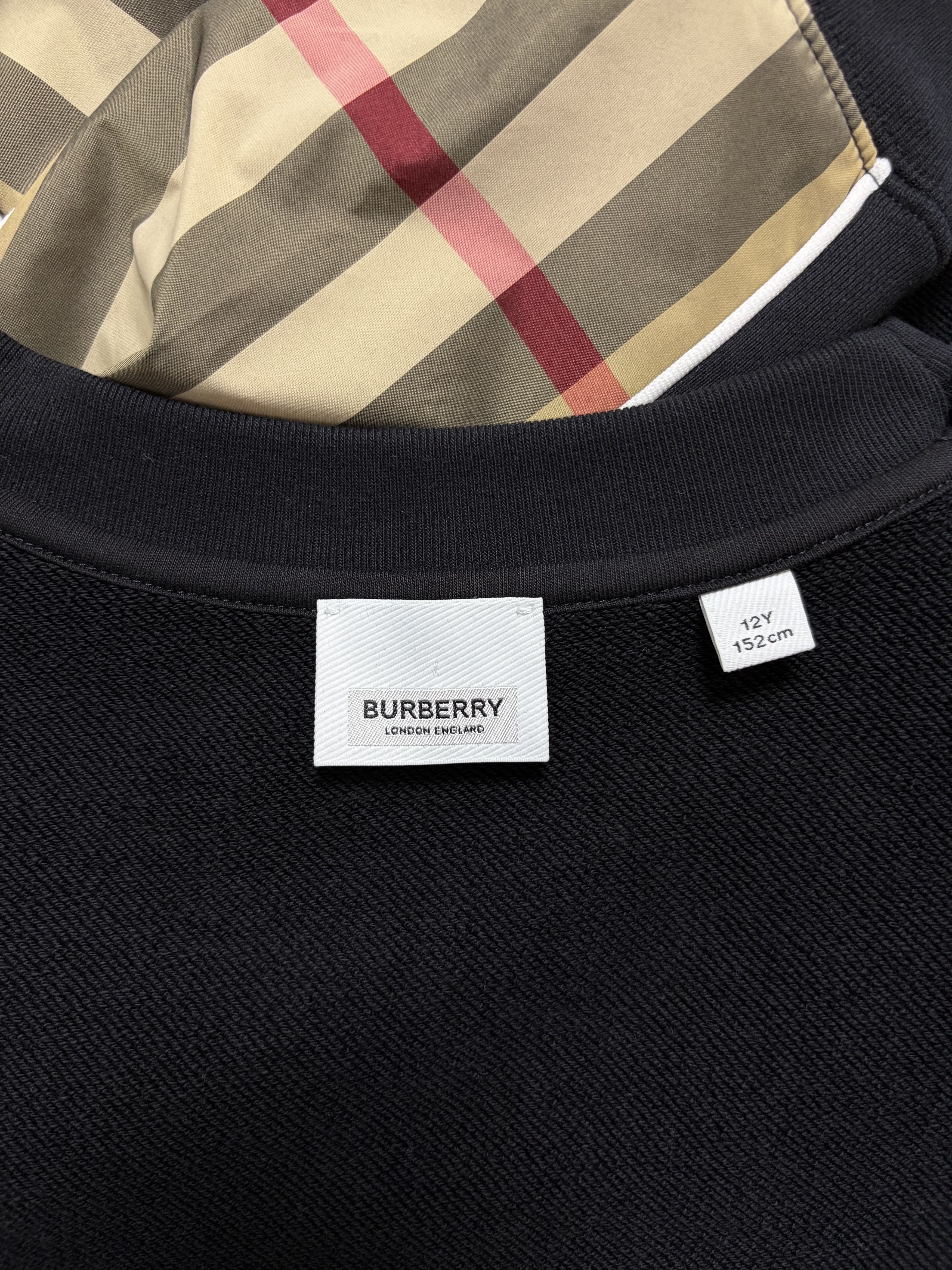 Burberry BURBERRY Sweatshirt Check Panel Cotton Nova Crewneck Black Size S / US 4 / IT 40 - 8 Thumbnail