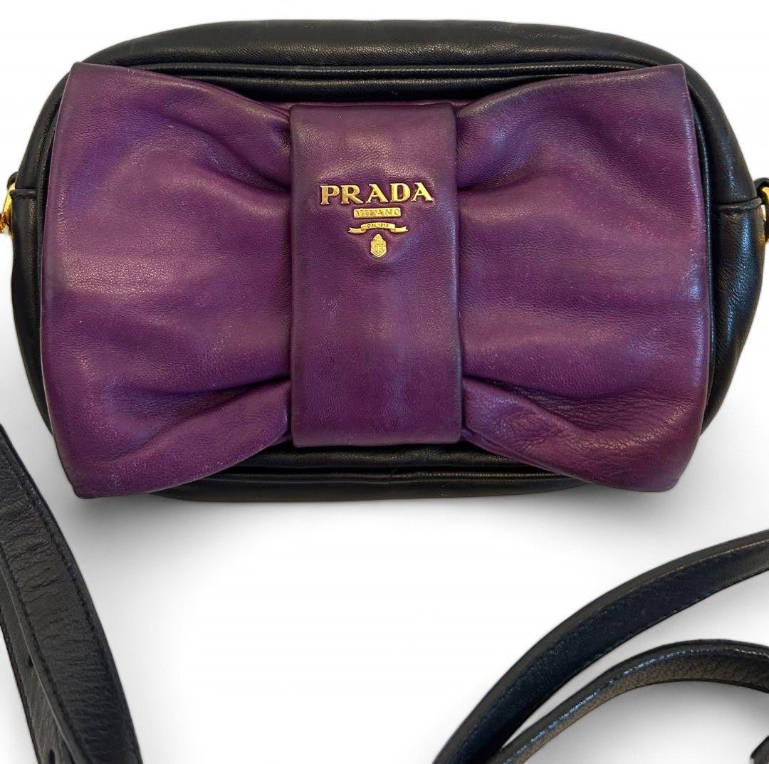Prada Prada - Pink Mini Handbag Ribbon Pouch Leather Black Size ONE SIZE - 2 Thumbnail