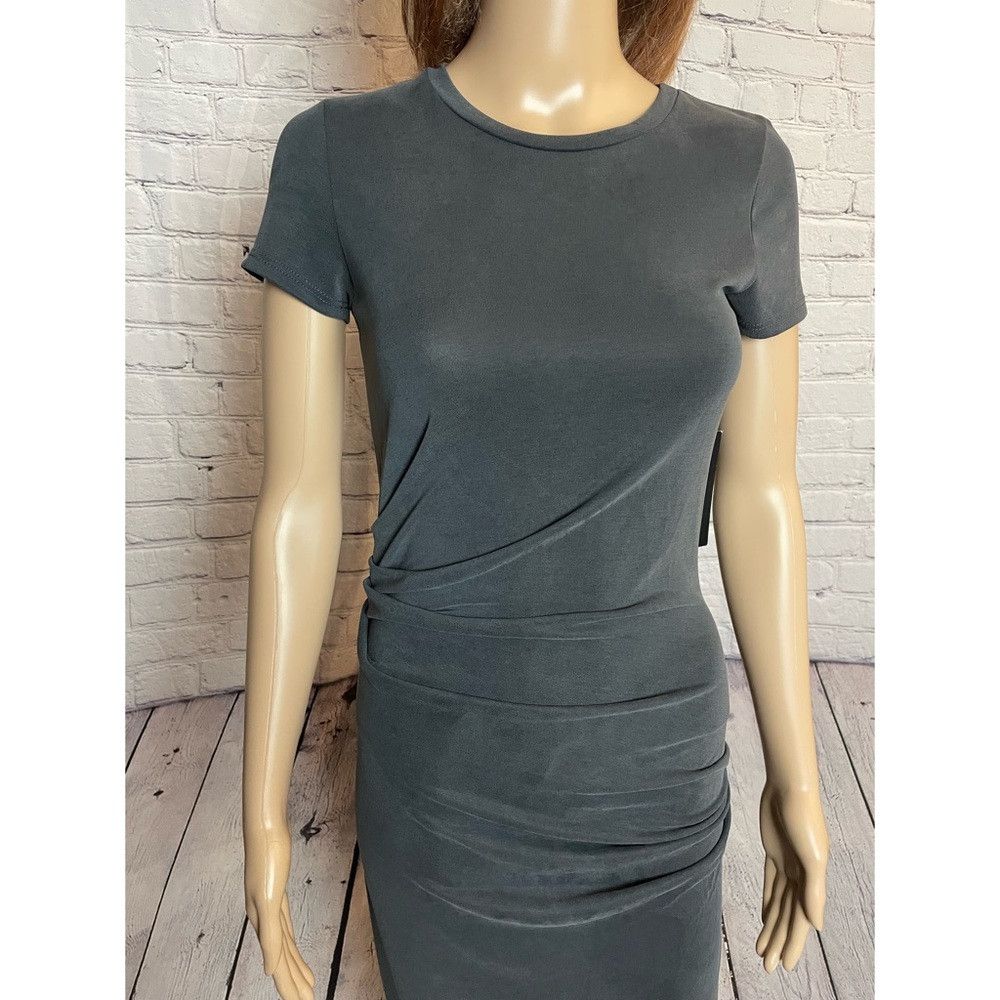 Lulus NWT New Lulu's Grey Bodycon Short Sleeve Midi Dress Size XS Size XS / US 0-2 / IT 36-38 - 2 Thumbnail