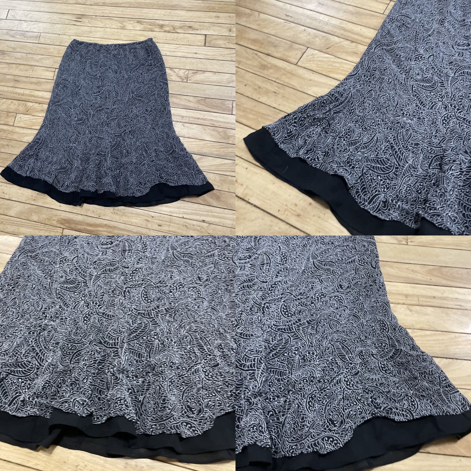 Vintage VINTAGE Allison Taylor Women’s Silk Skirt Pull On Black Light Gray Floral Long 90s Bohemian Silk Lined Asymmetric Casual Womens Size 36" / US 14 / IT 50 - 10 Thumbnail
