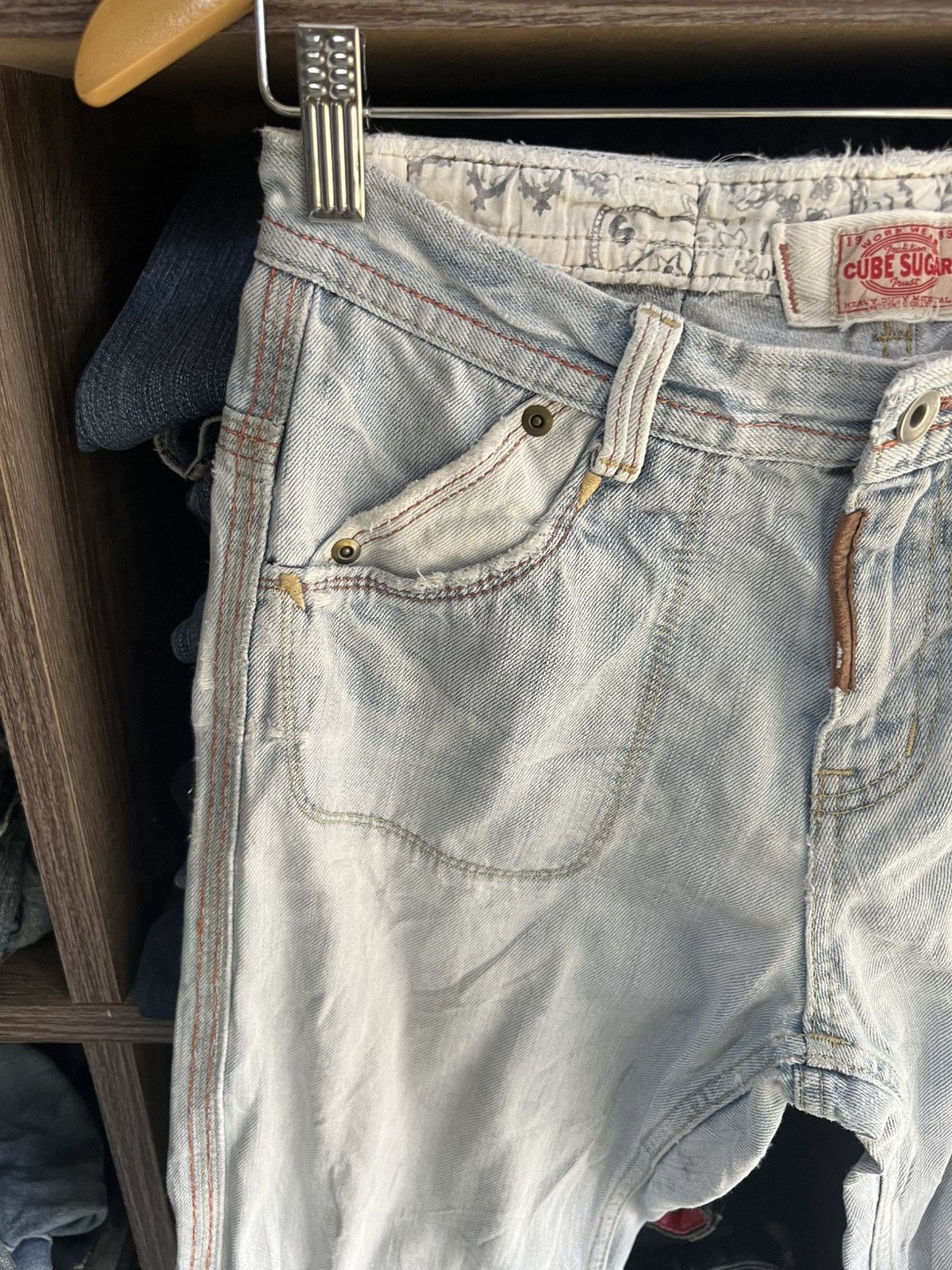 Other 🔥Vintage Cube Sugar Buckle Distressed Denim Size US 29 - 7 Thumbnail