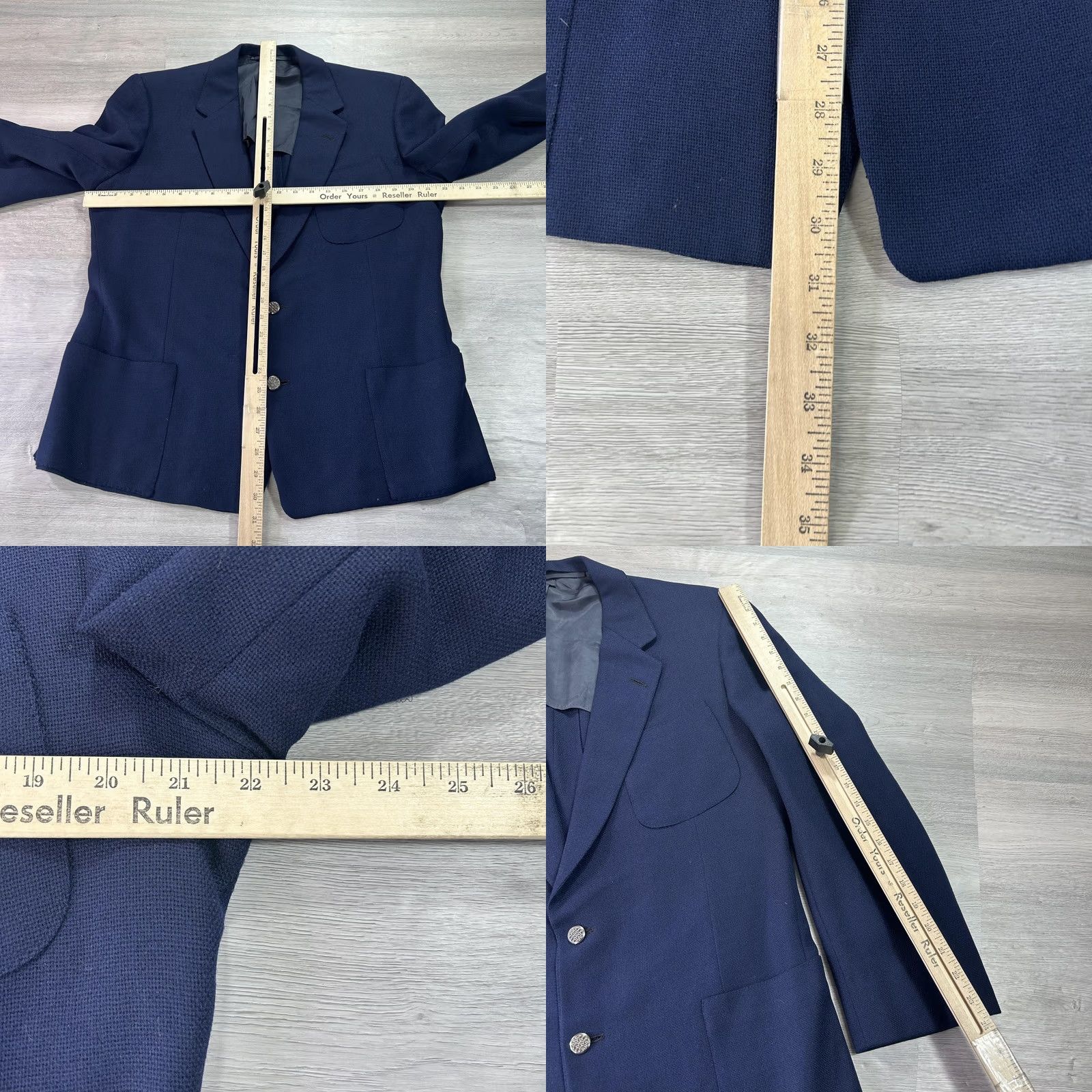 Vintage Hickey Freeman Blazer Mens 46 Blue Wool Tweed Sport Coat Jacket Patch Pocket Notch Lapel Two-Button Front Size 46R - 8 Thumbnail