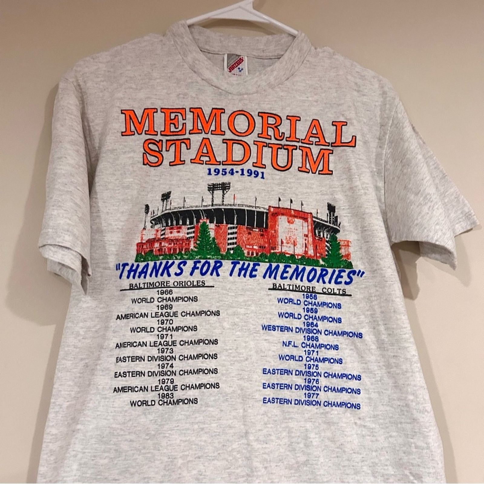 Jerzees Vintage 1991 Baltimore Memorial Stadium Ravens Orioles Shirt Size US M / EU 48-50 / 2 - 3 Thumbnail