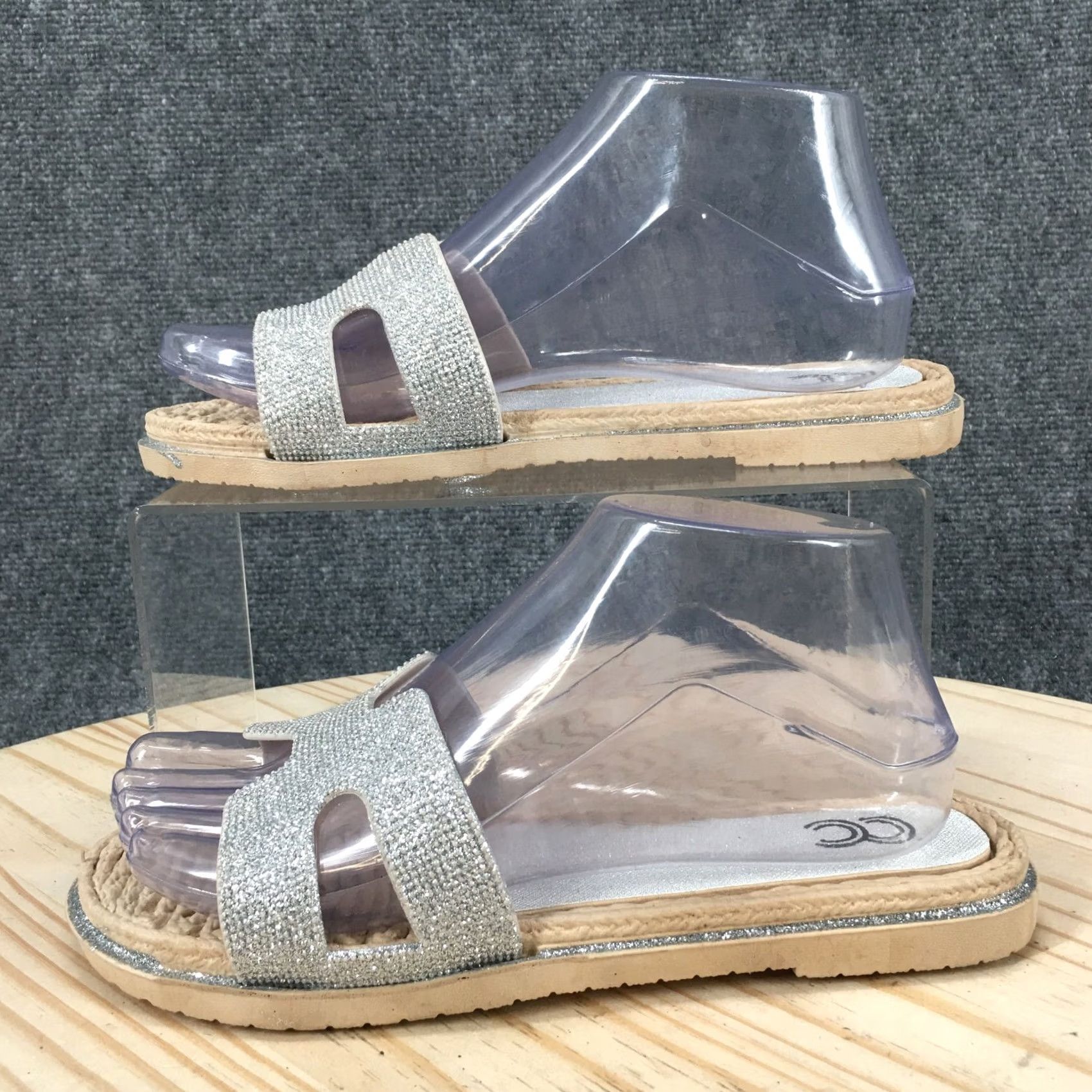 Vintage Cindy Claire Sandals Womens 39 Slide Flats Slip On CC Logo Silver Glitter NEW Size US 9 / IT 39 - 2 Thumbnail