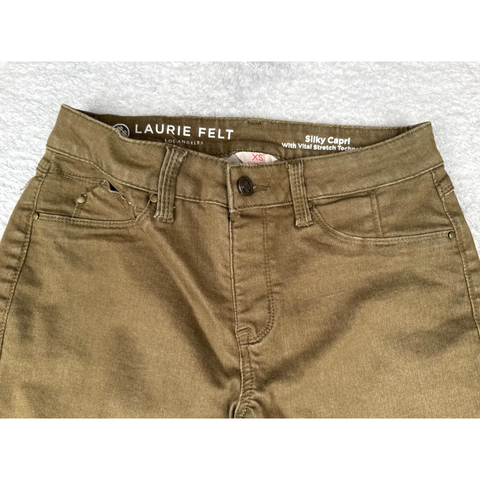 Vintage Laurie Felt Pants Womens XS Capri Brown Silky Stretch Technology Pockets Zip Button Straight Leg 21in Inseam Casual City Vintage No N/A Size 26" / US 2 / IT 38 - 4 Thumbnail