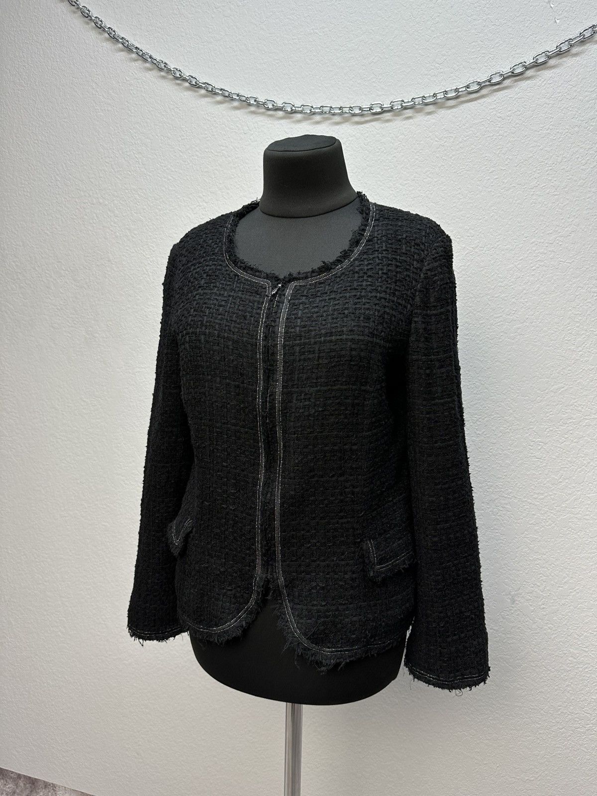 Chanel Authentic CHANEL Tweed Blazer Jacket Cotton Logo Black Size S / US 4 / IT 40 - 3 Thumbnail