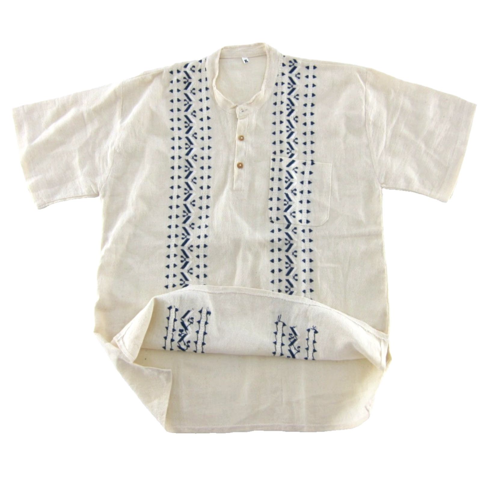Vintage VINTAGE New 100% Raw Cotton Ivory Blue Short Sleeve Pullover Shirt Men XL 44 Size US XL / EU 56 / 4 - 4 Thumbnail