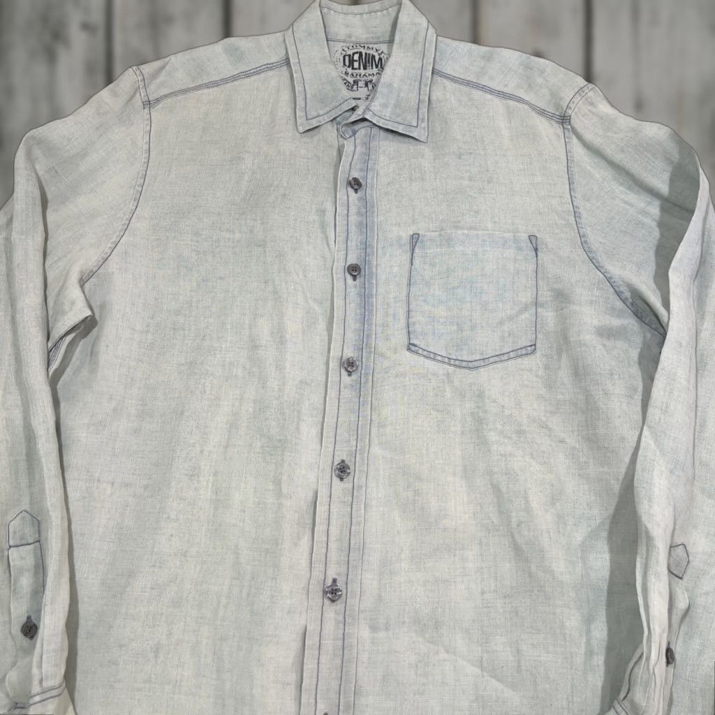 Tommy Bahama VINTAGE Tommy Bahama Linen Shirt Men Large Denim Look Button-Down Long Sleeve Blue 90s? (adjust if 90s not applicable) Mens L shirt Size US L / EU 52-54 / 3 - 1 Thumbnail