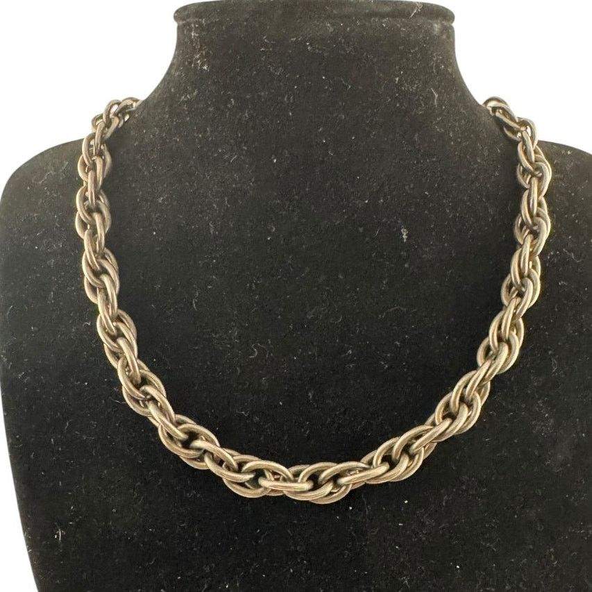 Other Vintage 1990s Unisex Silver Metal Link Choker Necklace 15" Size ONE SIZE - 1 Thumbnail