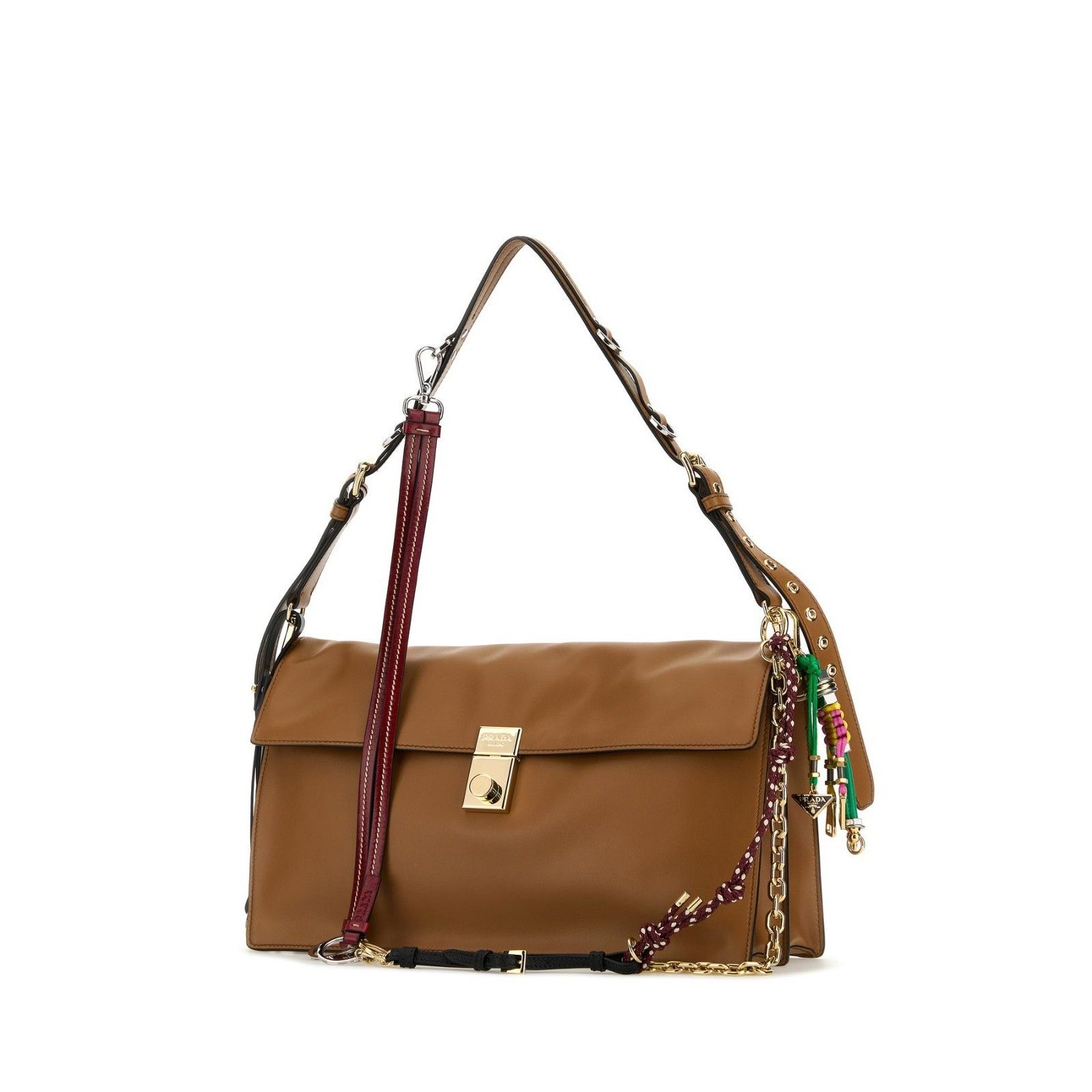 Prada PRADA Soft Sound Large $5400 Brown Leather Charms Shoulder B Size ONE SIZE - 2 Thumbnail