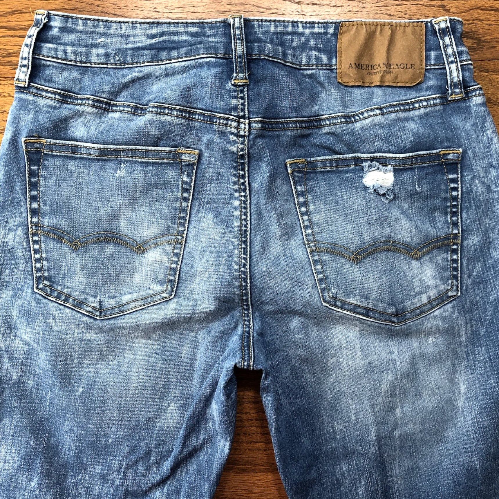 American Eagle Outfitters American Eagle Slim Flex Light Wash Distressed Jeans Mens 30x32 Frayed Hem Size US 30 / EU 46 - 4 Thumbnail