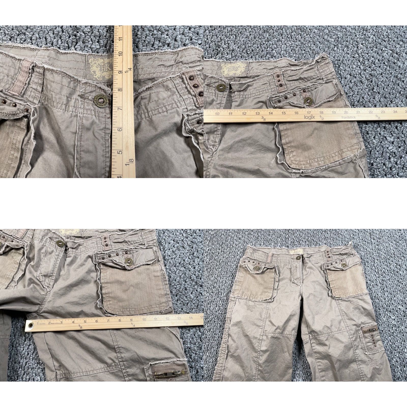 Vintage Vintage Y2K Women's Cargo Pants Baggy Low-Rise Raw Edge Beige Cotton 90s Casual, Loose Fit, Size 36 Size 25" / US 0 / IT 36 - 8 Thumbnail