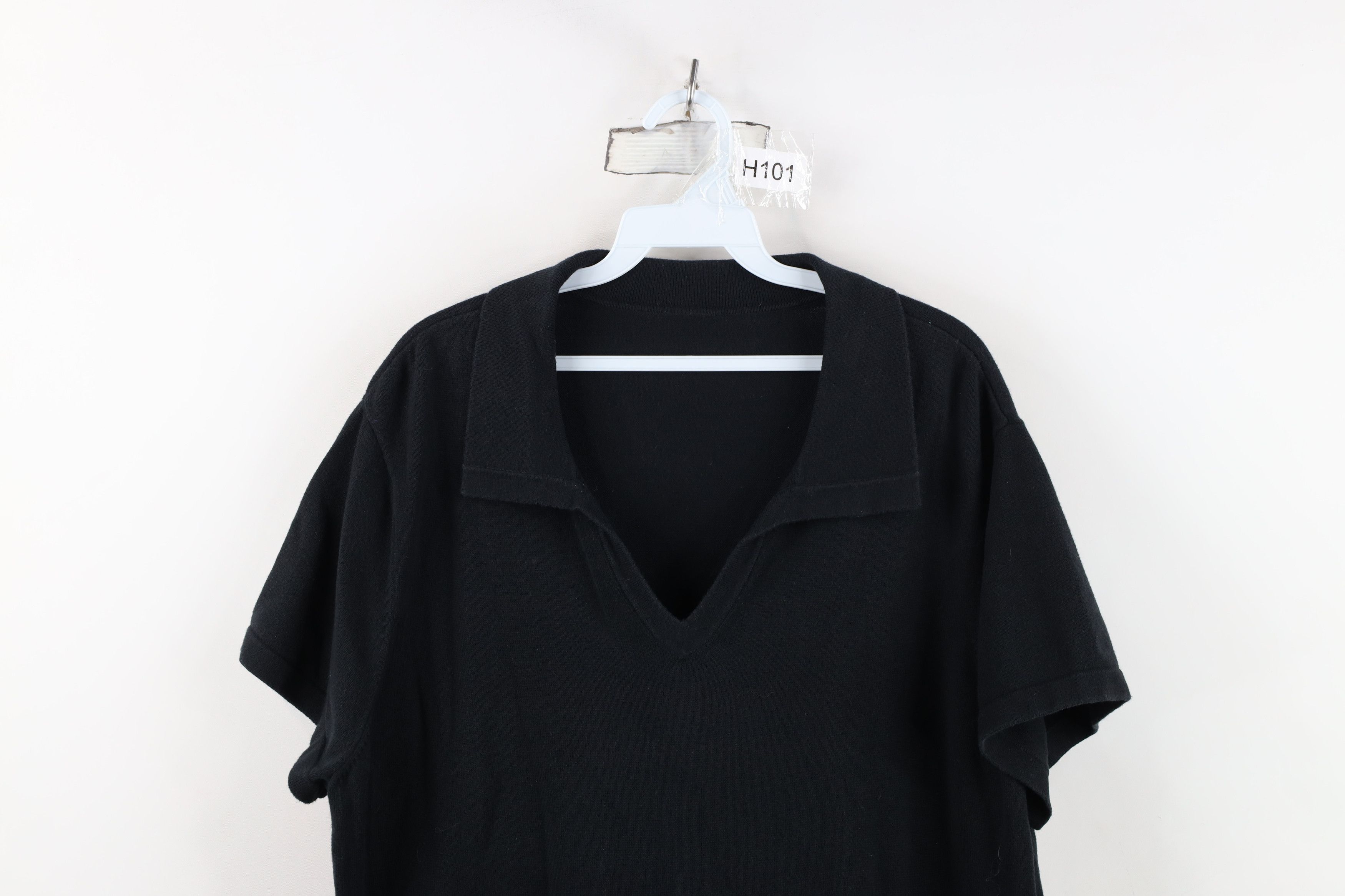 Vintage Vintage 90s Streetwear Blank Knit Collared Polo Shirt Black Size XXL / US 16-18 / IT 52-54 - 2 Thumbnail