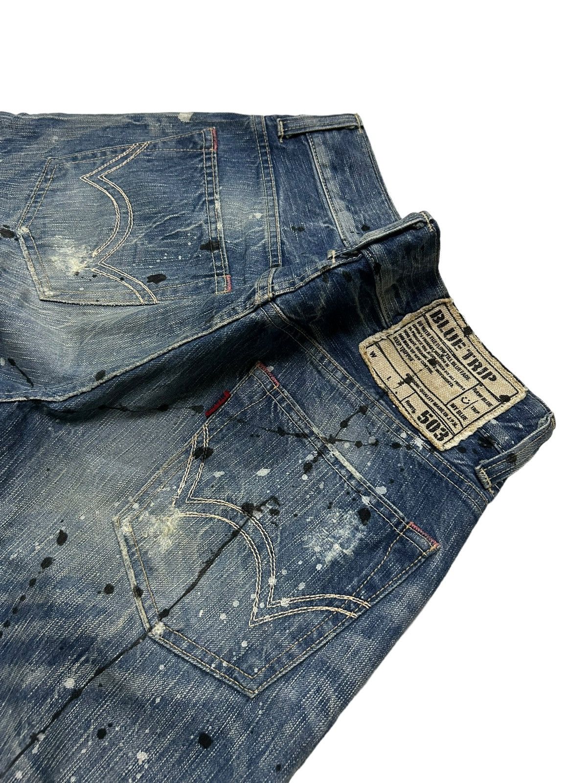 Japanese Brand × Kapital × Vintage Vtg Edwin503 Blue Trip distressed denim Rare☠️🎌🎌 Size US 32 / EU 48 - 9 Thumbnail