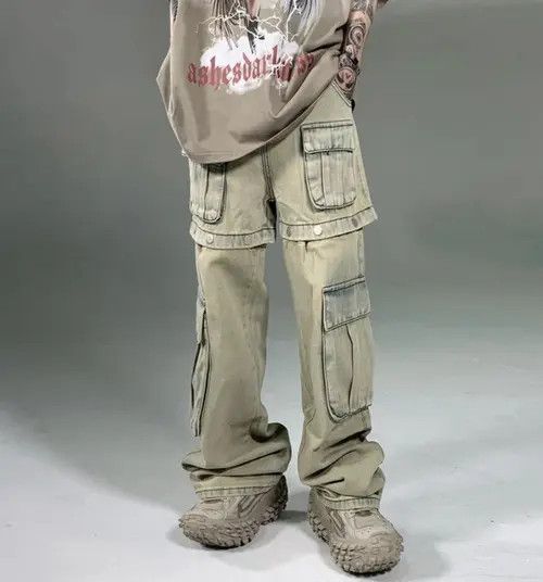 VIBE #25 Retro Buttons Detachable Design Wide Cargo Jeans Size US 29 - 7 Thumbnail