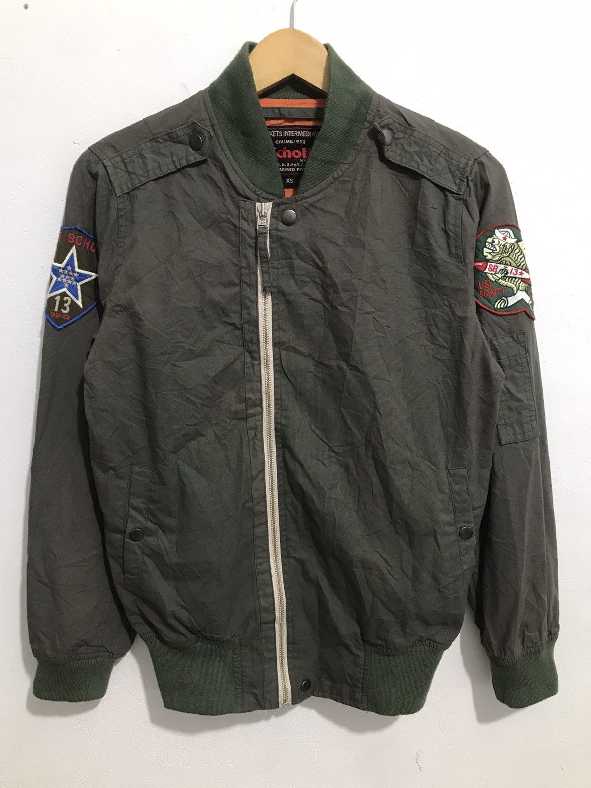 image of Military x Schott Uss Schott Bomber Sb-13 in Green, Men's (Size XS)