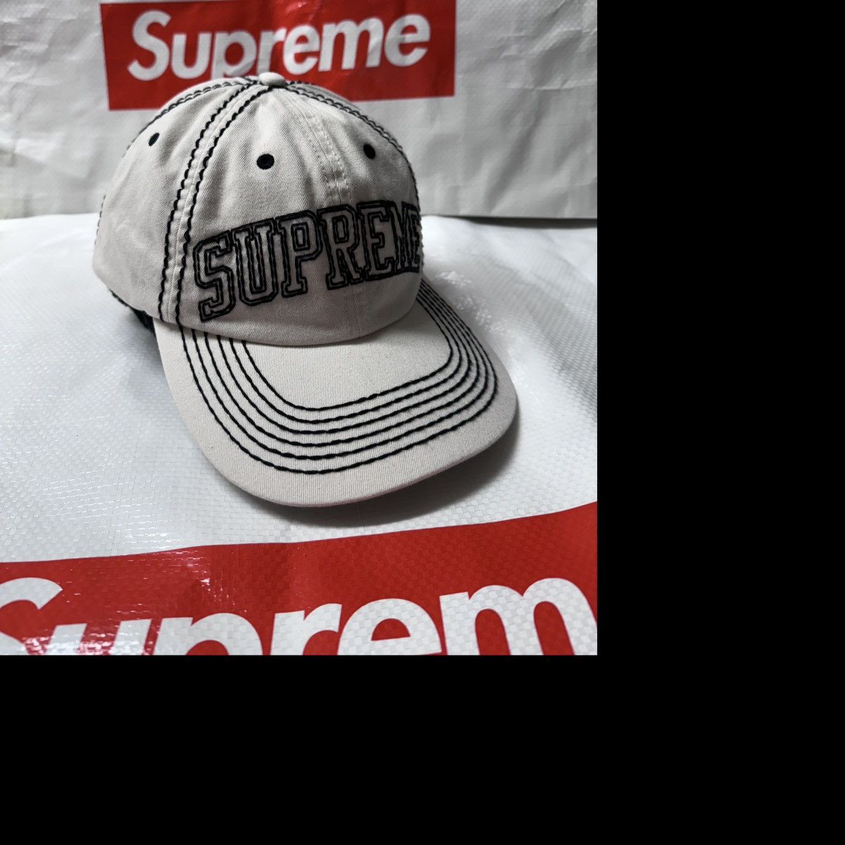Supreme Supreme big stitch 6 panel camp cap natural fw 20 | Grailed
