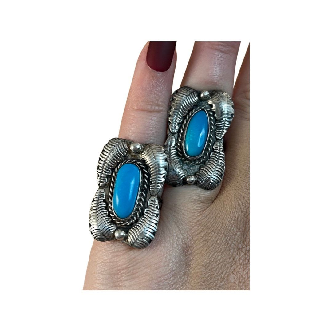 Vintage Vintage Turquoise Sterling Silver Native American Ring Sz5.5 Size ONE SIZE - 12 Thumbnail