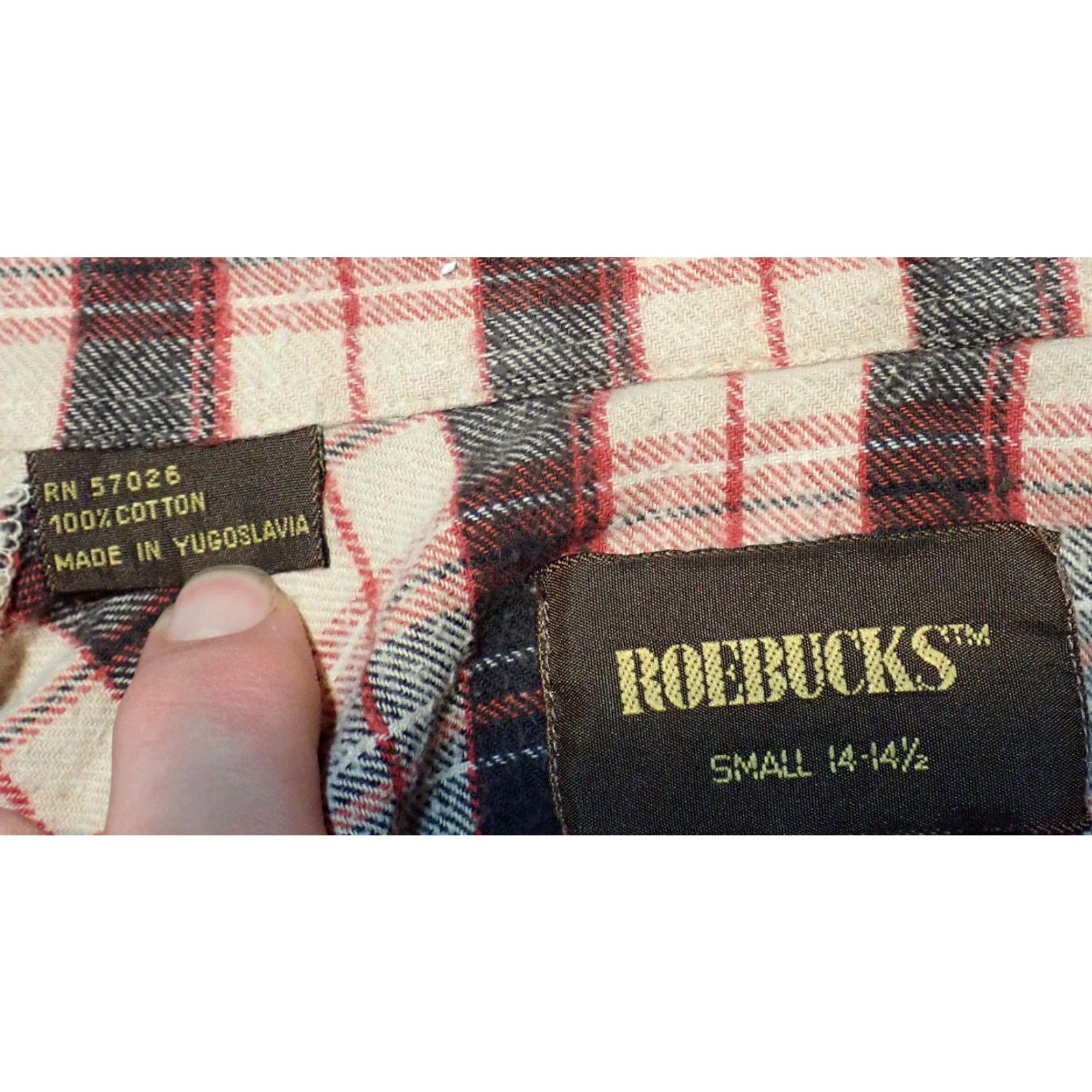 Vintage VINTAGE Roebuck Western Shirt Flannel Pearl Snap Black Tan Red Plaid Adult Small 80s 90s Casual Mens Size US S / EU 44-46 / 1 - 4 Thumbnail