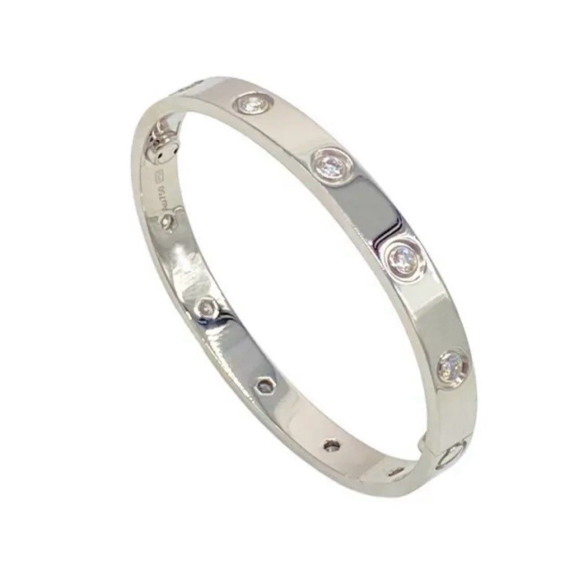 image of Cartier Love Bracelet 18K White Gold 10 Diamond Size 15 in Silver, Women's