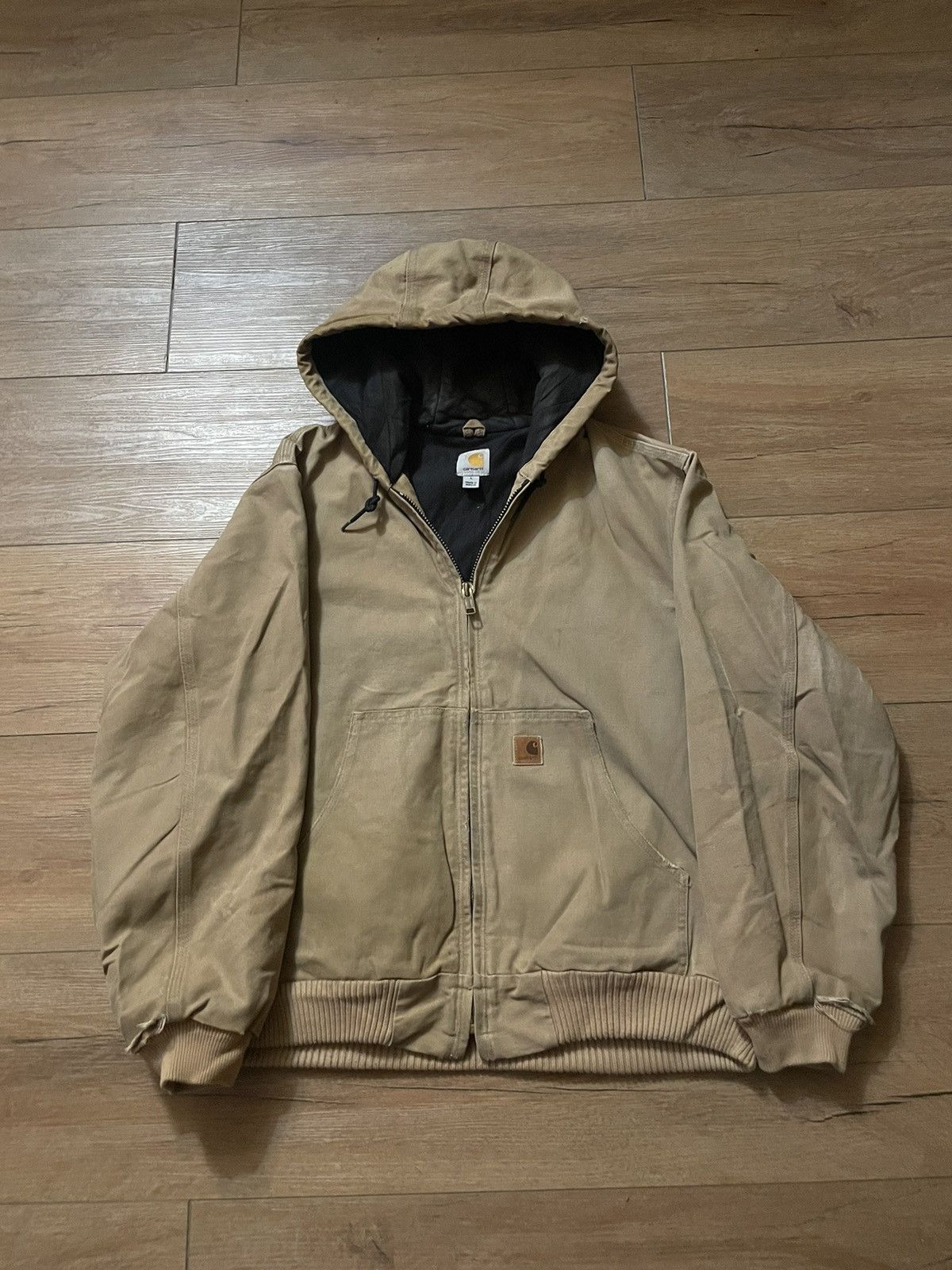 image of Carhartt Hooded Zip Up Workwear Jacket in Brown, Men's (Size Large)