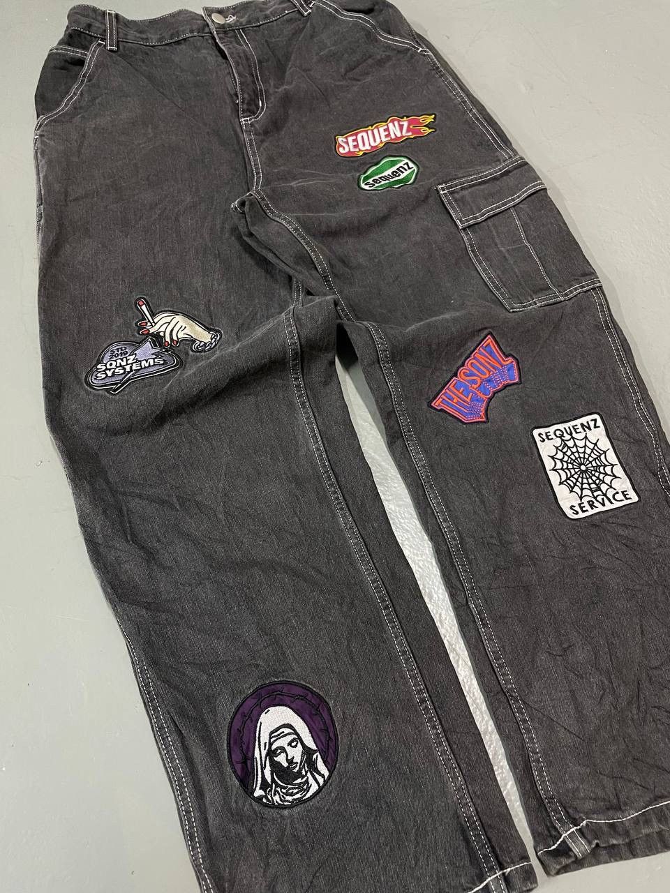 Japanese Brand Y2K BAGGY SEQUENZ FULL PATCH Size US 34 / EU 50 - 4 Thumbnail
