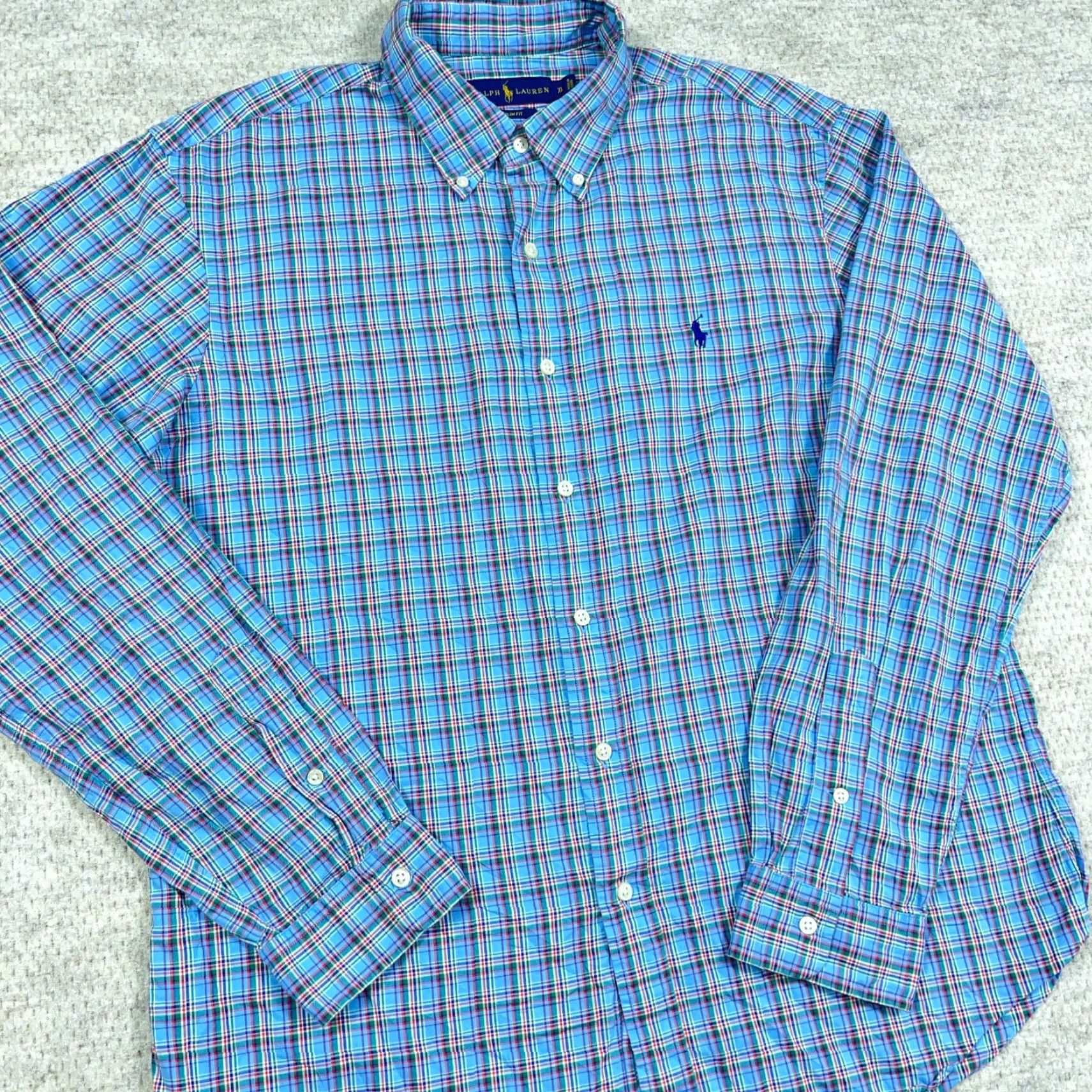 Ralph Lauren Ralph Lauren Oxford Shirt Men XL Slim Fit Blue Plaid Button Up OCBD Preppy Dress Shirt Size 46R - 4 Thumbnail