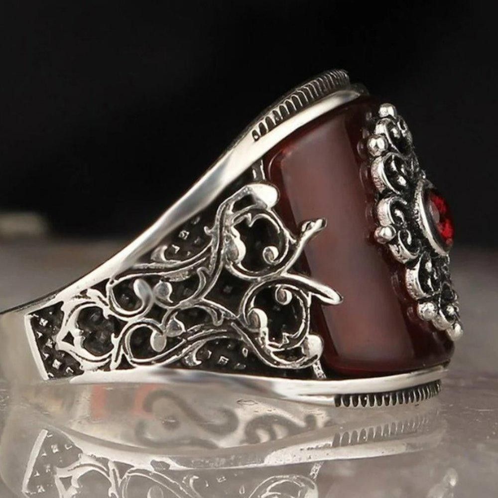 Designer Men's Handmade Red Agate Stone Silver Ring - Size 9 Size ONE SIZE - 3 Thumbnail