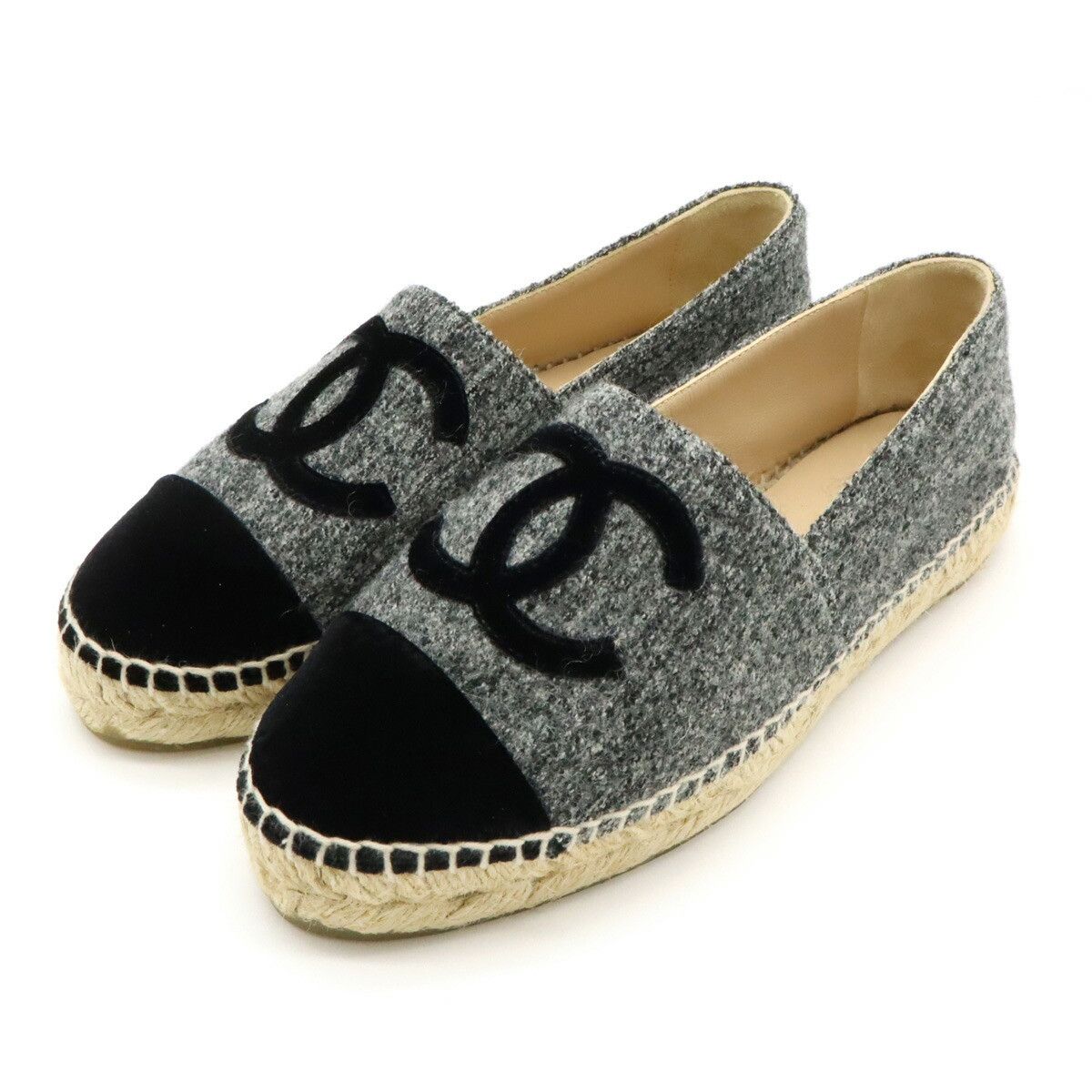 Chanel Chanel Chanel Espadrille Linen Wool Velvet Flat Shoes Natural Material Shoes G29762 DUTY FREE for USA Size ONE SIZE - 1 Thumbnail