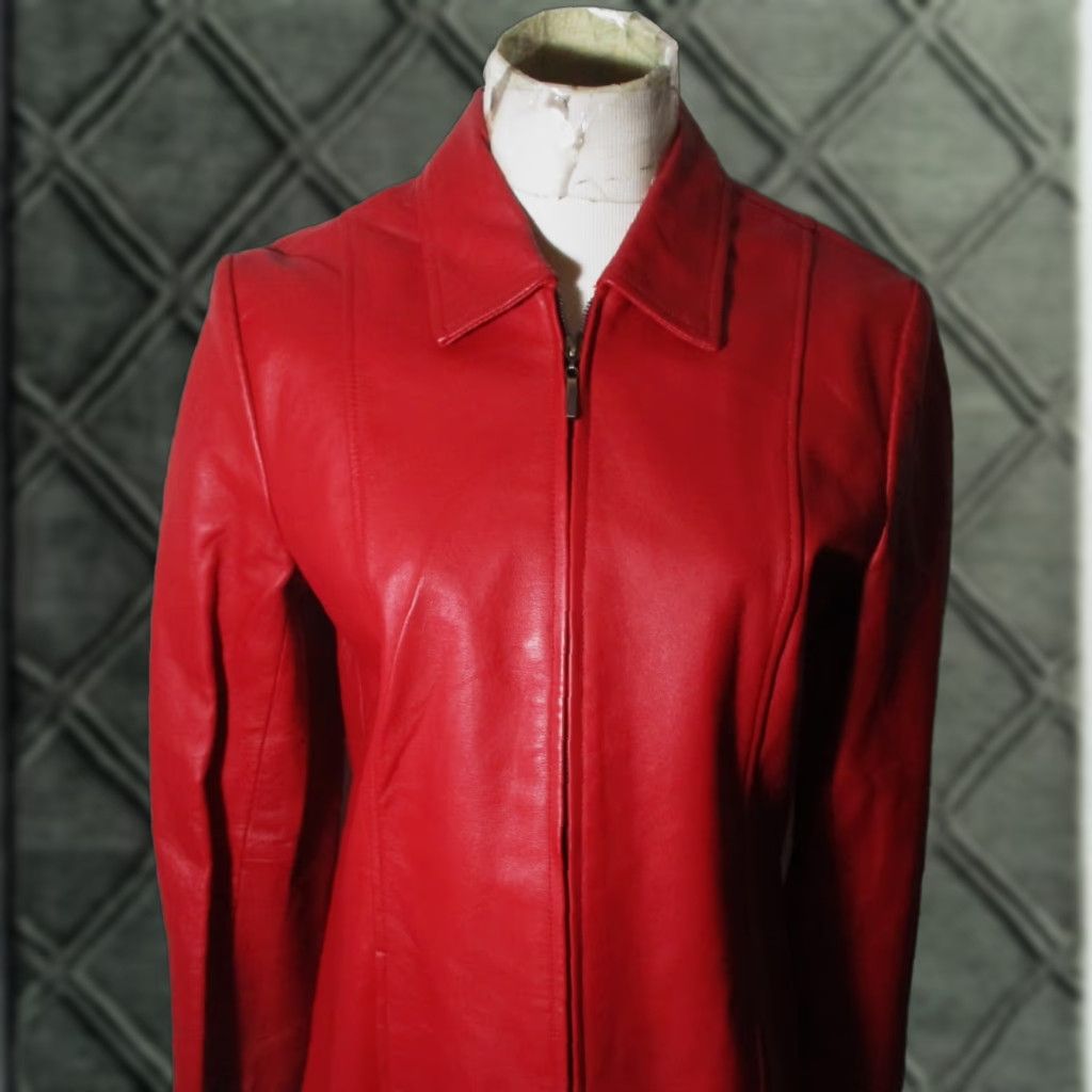 Vintage DIALOGUE Women's Leather Jacket Red Full Zip S NEW Size S / US 4 / IT 40 - 1 Thumbnail