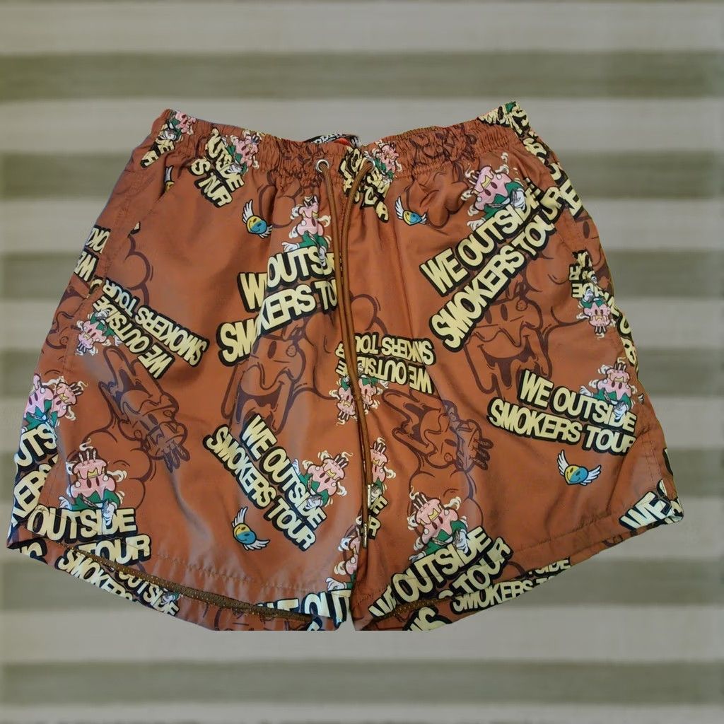Vintage Wedding Cake Wake & Bake All Over Print Shorts Men L Brown Pockets Athletic 420 Hip Hop 90s Mens Size US 33 - 1 Thumbnail