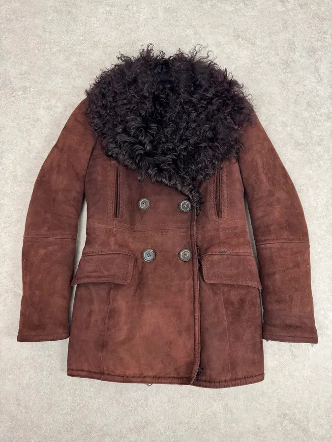Gucci 2000s Gucci Brown Shearling Leather Buttoned Jacket Size S / US 4 / IT 40 - 1 Thumbnail