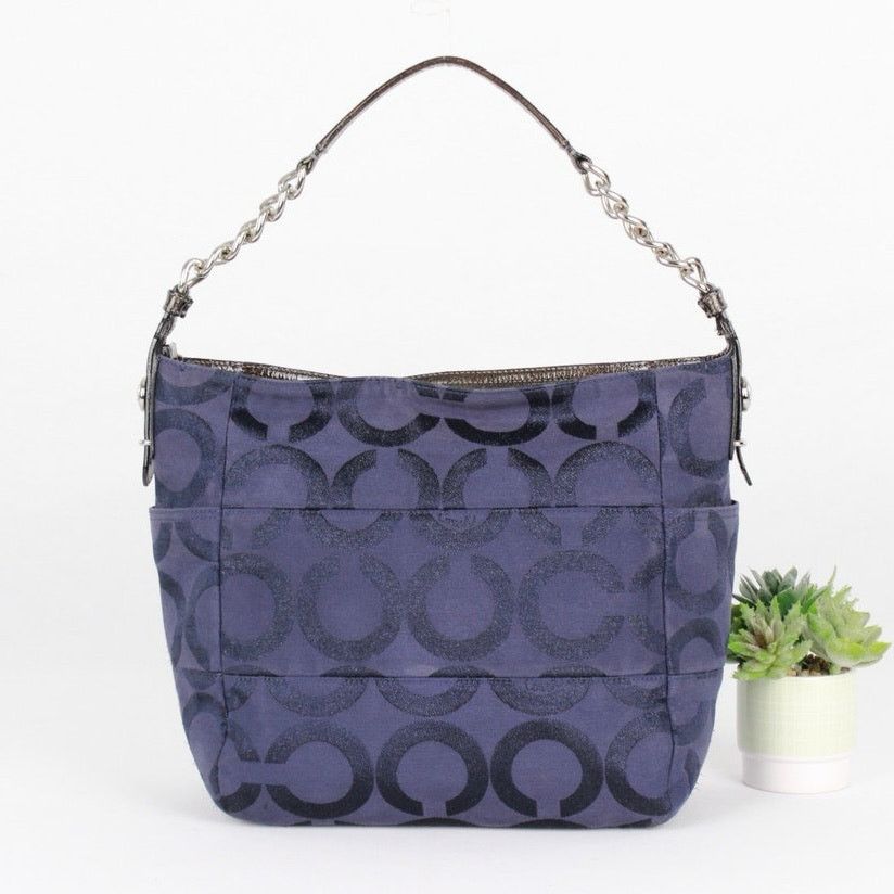 Coach Coach Navy Blue Glitter Signature Canvas Shoulder Bag Size ONE SIZE - 6 Thumbnail
