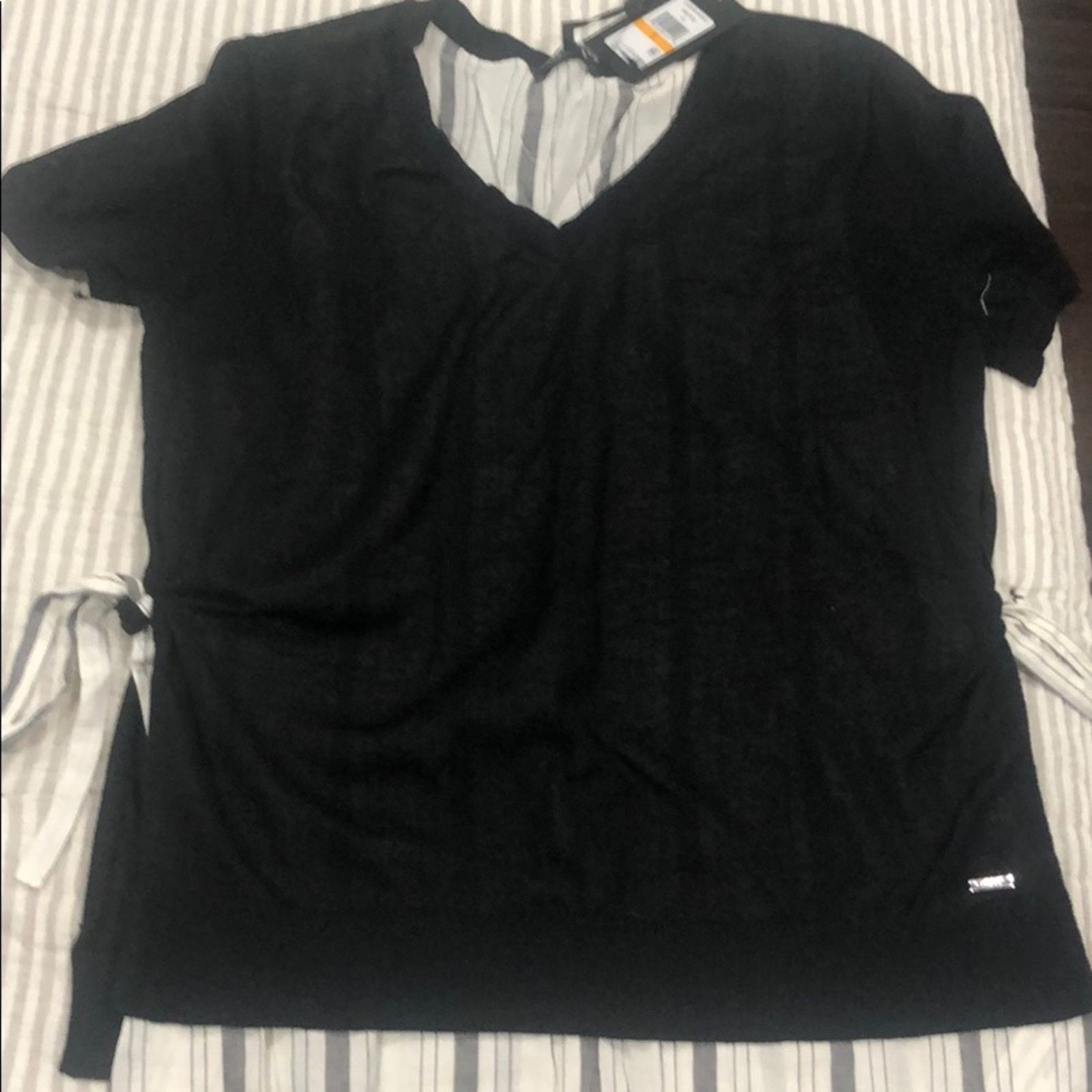 DKNY Layered V-Neck Blouse Side Ties NWT Preppy Academia Office Size S / US 4 / IT 40 - 1 Thumbnail