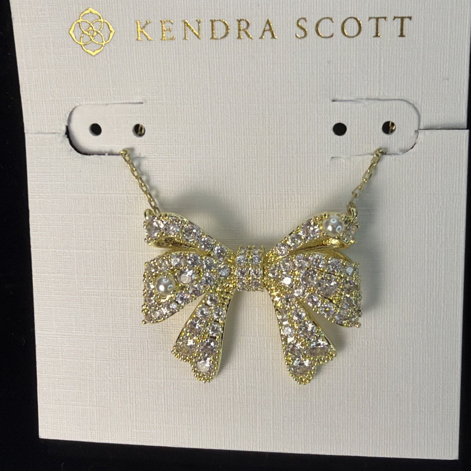 Kendra Scott Kendra Scott Krista Bow Pendant Necklace Gold Rhinestone Size ONE SIZE - 2 Thumbnail