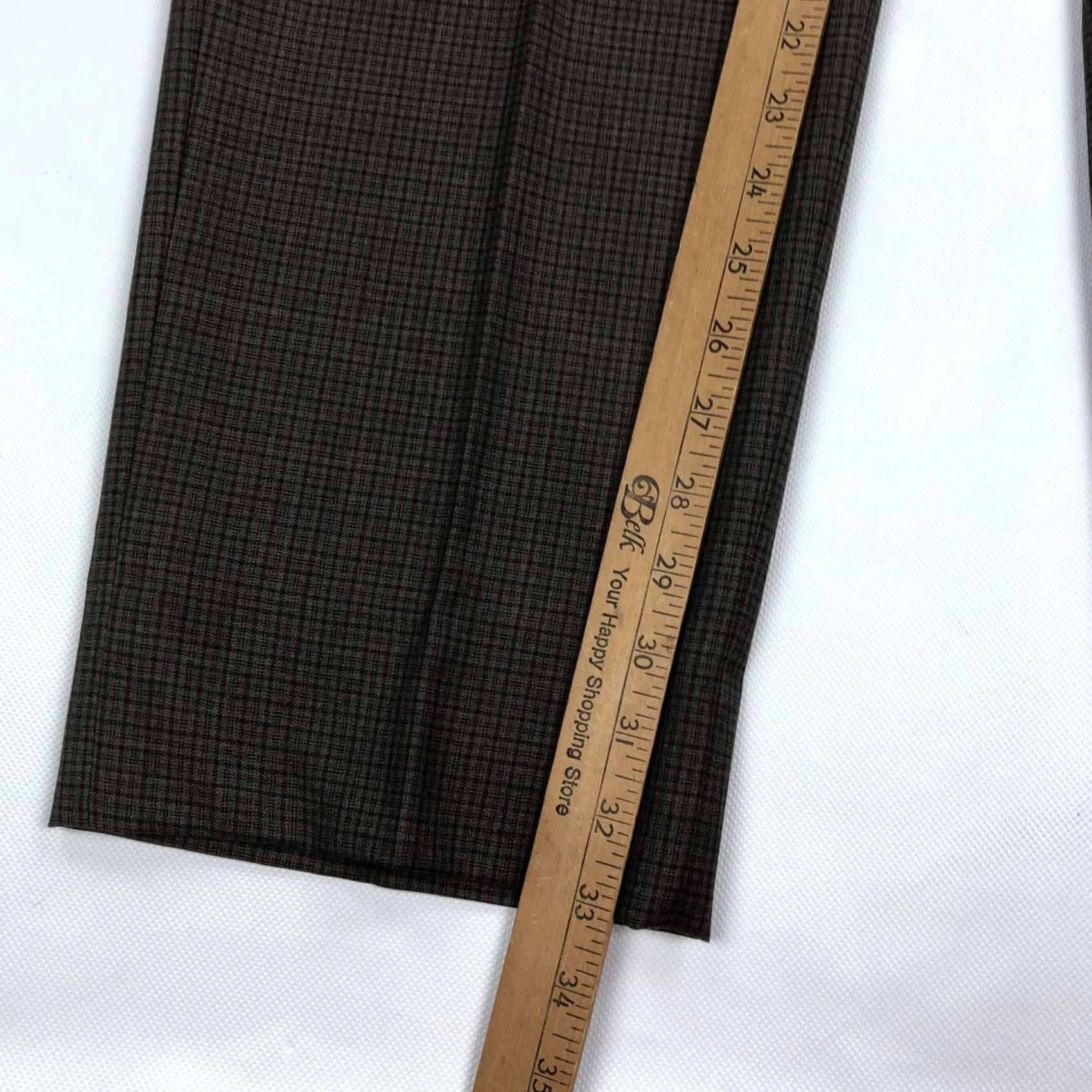 Hart Schaffner Marx Hart Schaffner Marx Men's Brown Plaid 100% Wool Dress Pants Flat Front 35x33 Regular Size US 35 - 2 Thumbnail