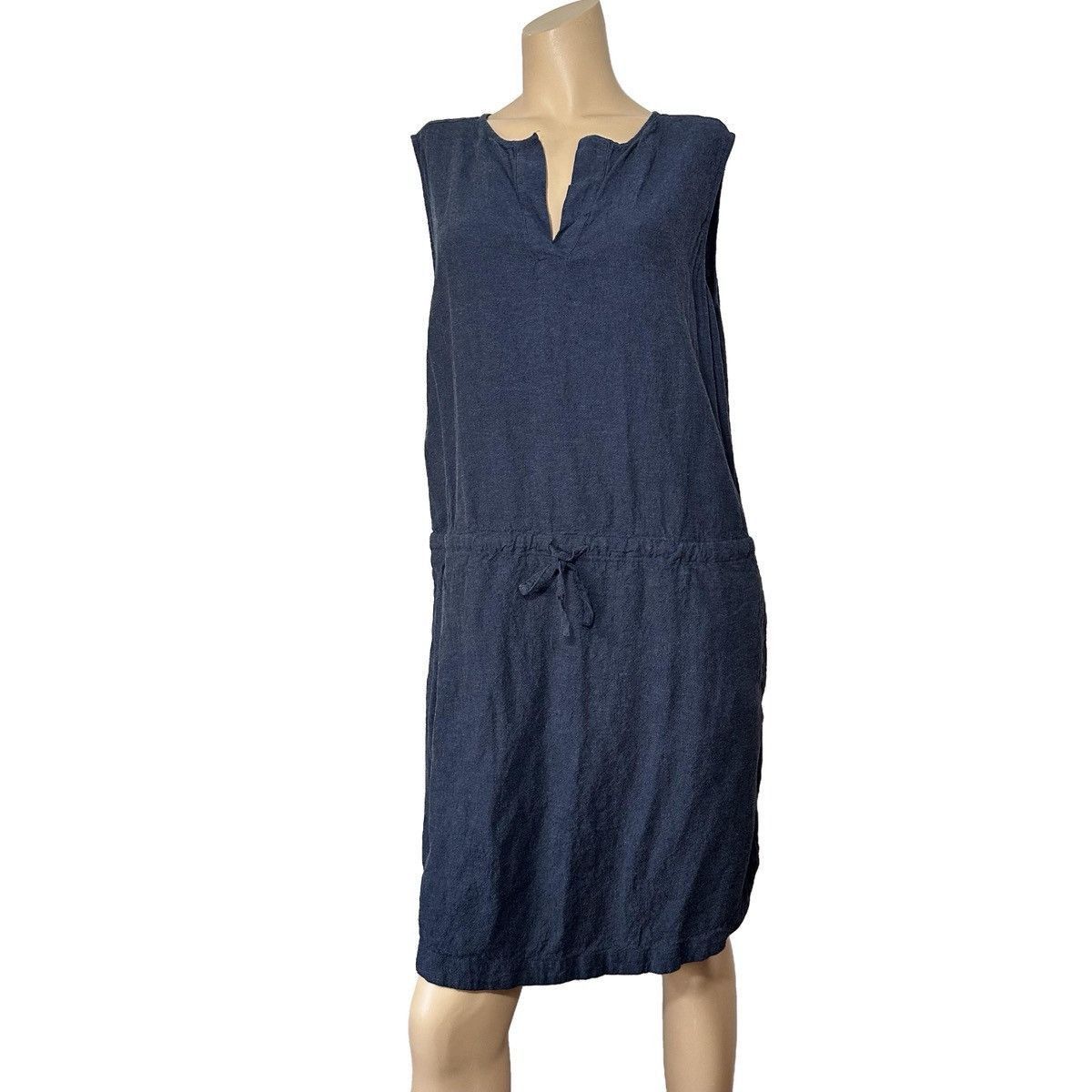 Roots Roots Linen Navy Sleeveless Dress Drawstring Waist Medium Size M / US 6-8 / IT 42-44 - 3 Thumbnail