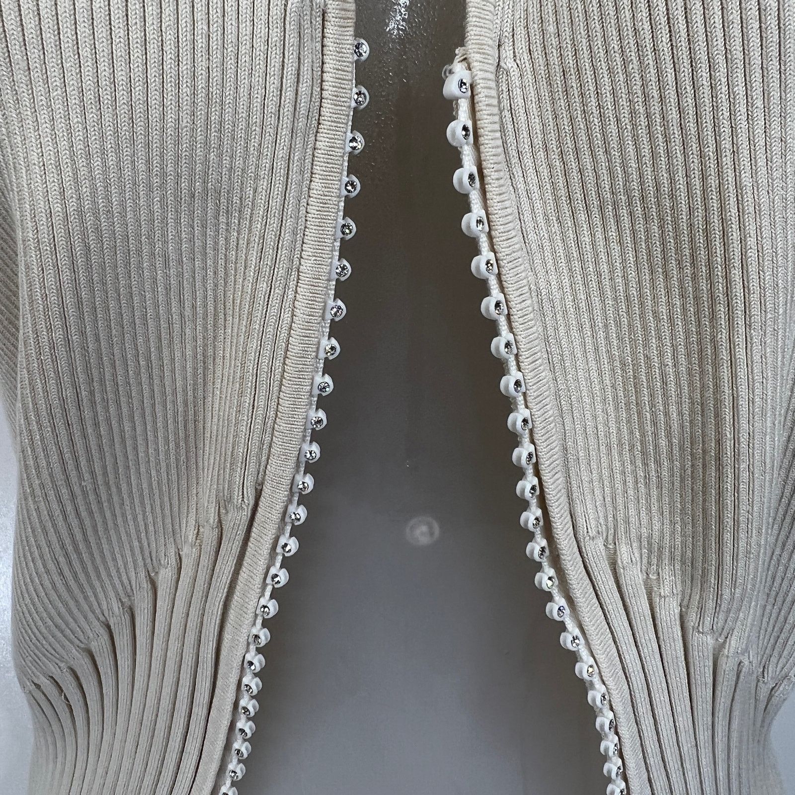 Vintage 90s Cache Ribbed Silk Top Sleeveless Rhinestone Zipper Size L / US 10 / IT 46 - 6 Thumbnail