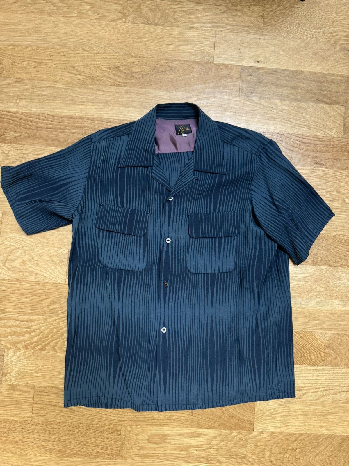 image of Needles Crease Effect Wave Print Shirt in Blue, Men's (Size Small)