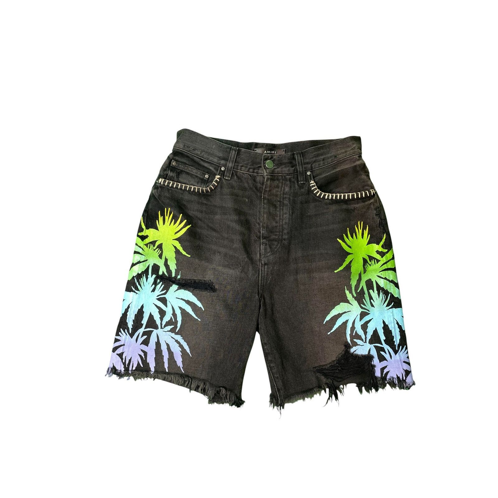 Amiri Palm Tree Black Jean Shorts