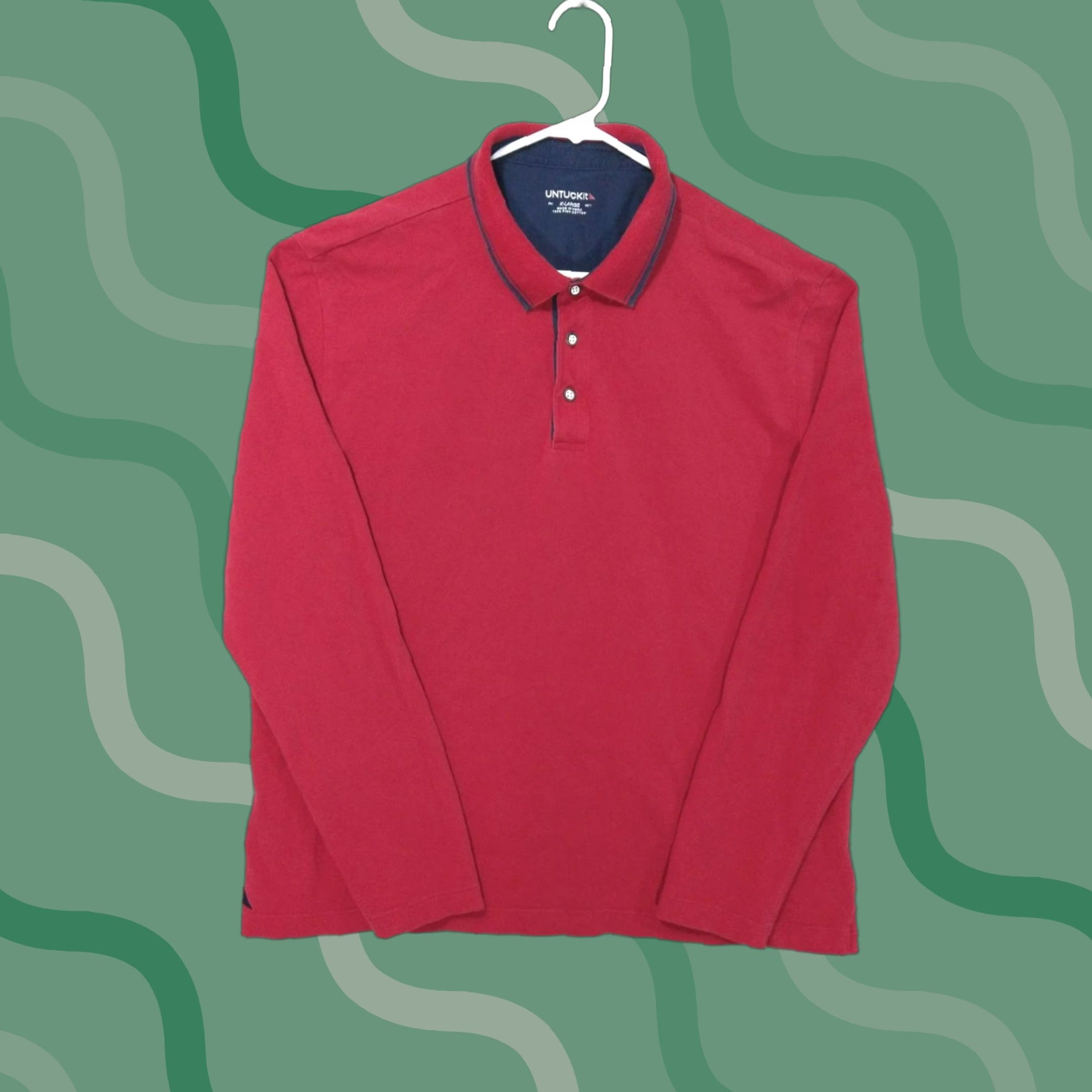 UNTUCKit UNTUCKit Polo Shirt Men XL Red Long Sleeve Pima Cotton Casual Preppy Beaux - Classic Fit Size US XL / EU 56 / 4 - 1 Thumbnail