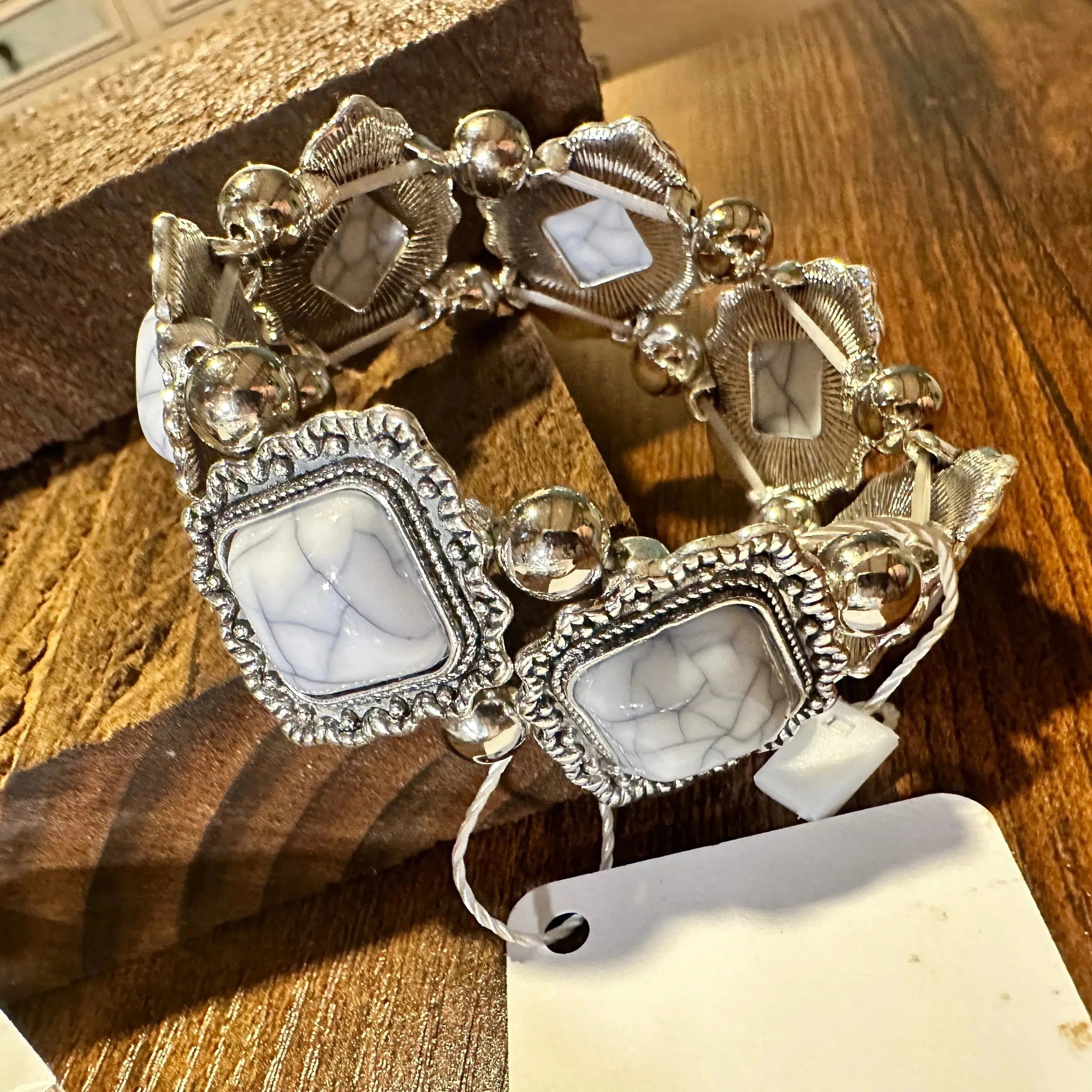 Other Handcrafted Boho White Stone Bangle, Stretch Bracelet Boho V Size ONE SIZE - 5 Thumbnail