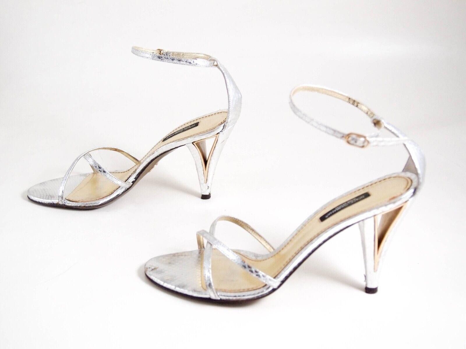 Designer Dolce Gabbana Strappy Sandals Silver Leather US 8 EU 38 $680 Size US 8 / IT 38 - 3 Thumbnail